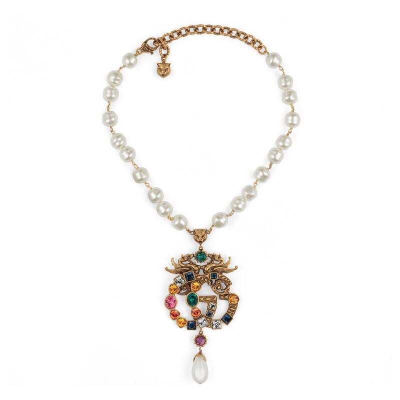 Gucci Crystal Double G Necklace in White - Lyst