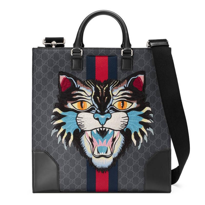 Lyst - Gucci Gg Supreme Tote With Embroidered Angry Cat in Gray for Men