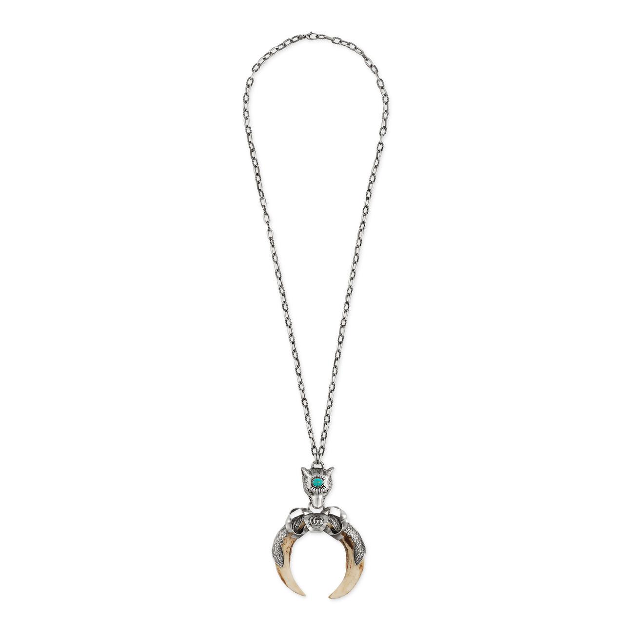 Lyst Gucci Anger Forest Horn Pendant Necklace In Silver Gallery