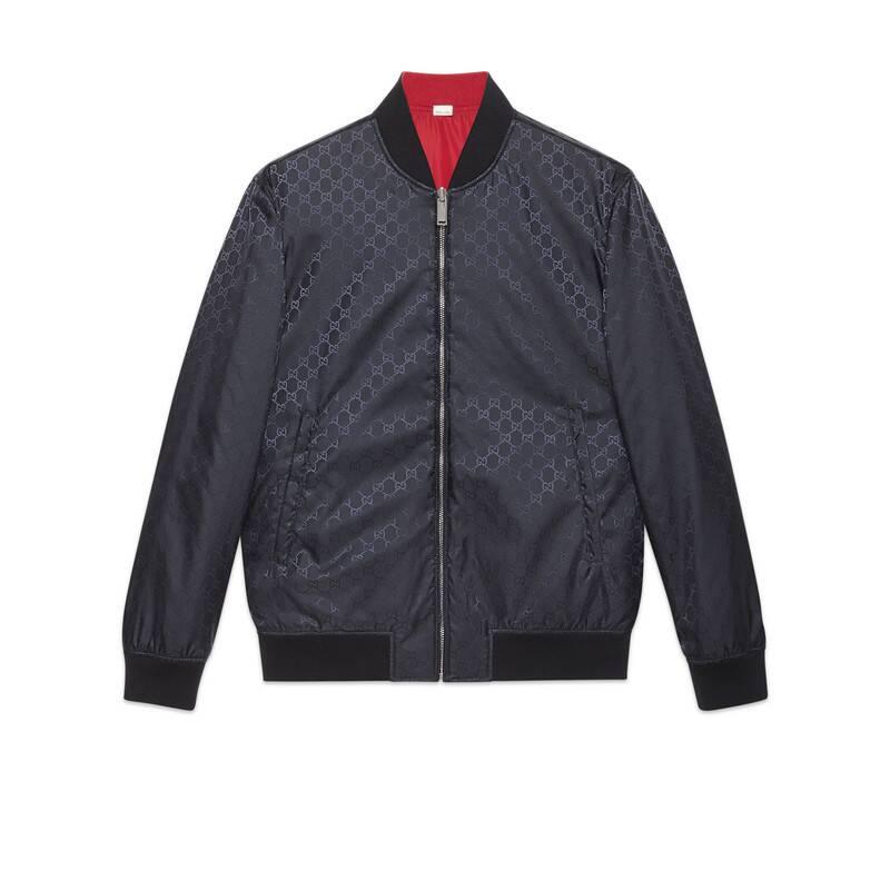Gucci Reversible GG Nylon Bomber Jacket in Blue for Men - Lyst