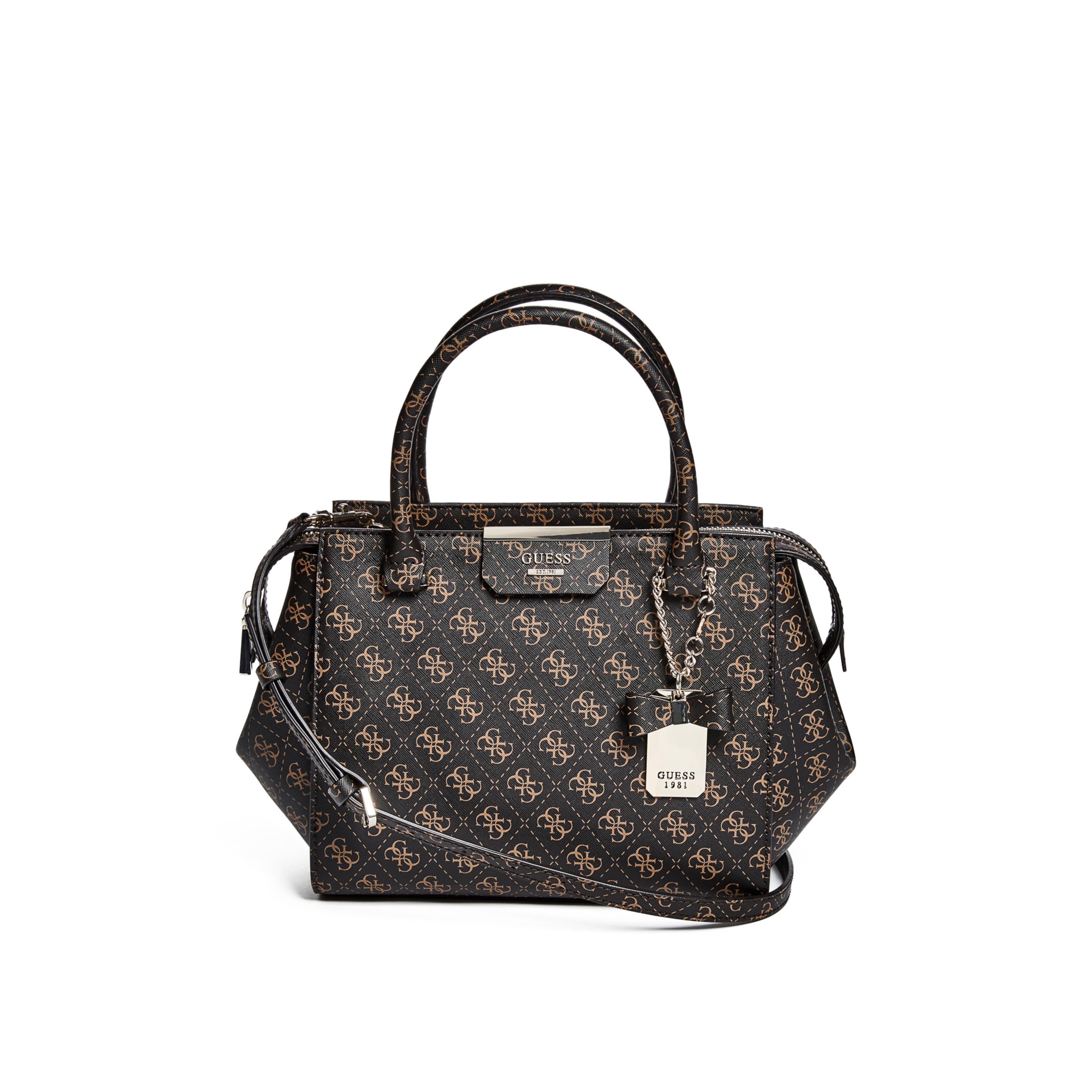 guess ryann saffiano satchel in brown lyst guess ryann saffiano satchel in brown lyst