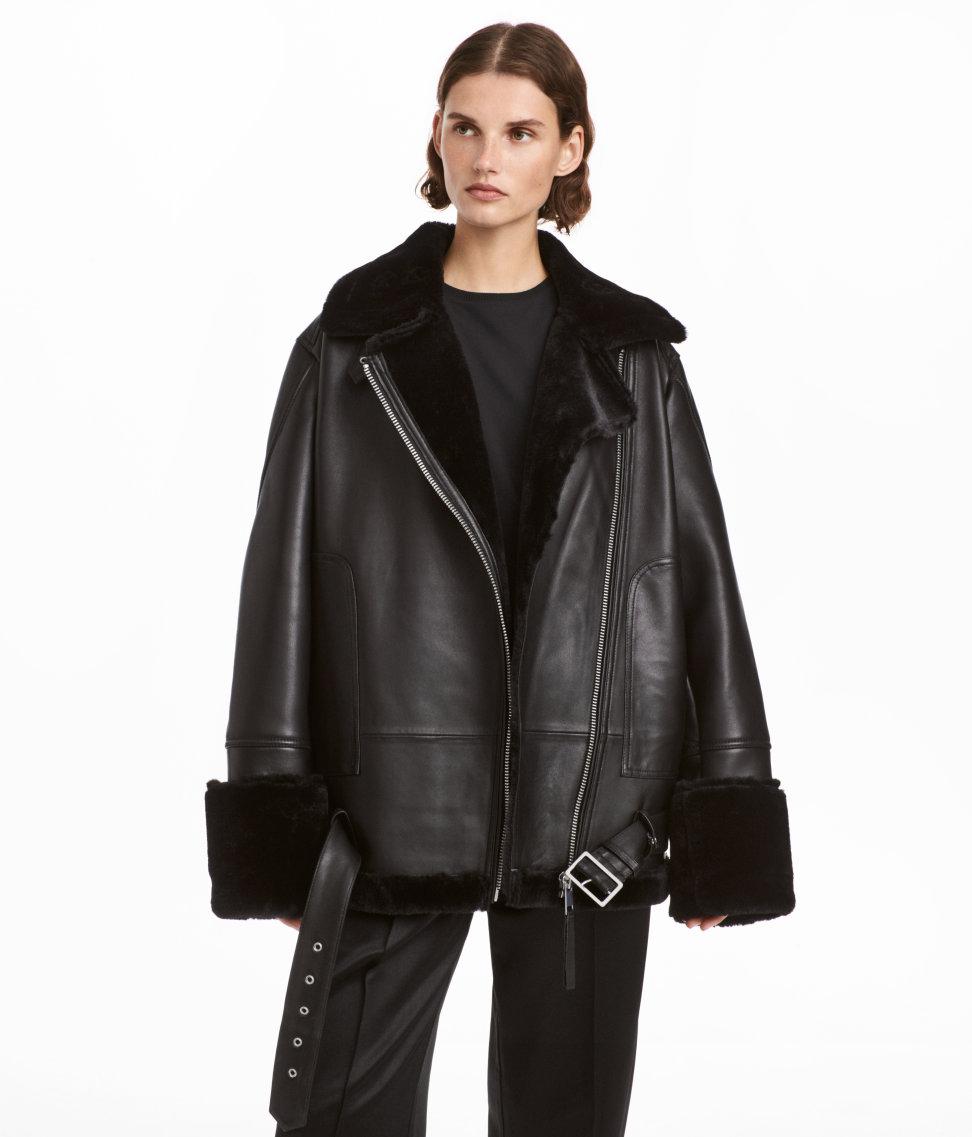 Lyst H M Oversized Leather Biker Jacket In Black Gallery Previously Sold At H M Women S Biker Jackets