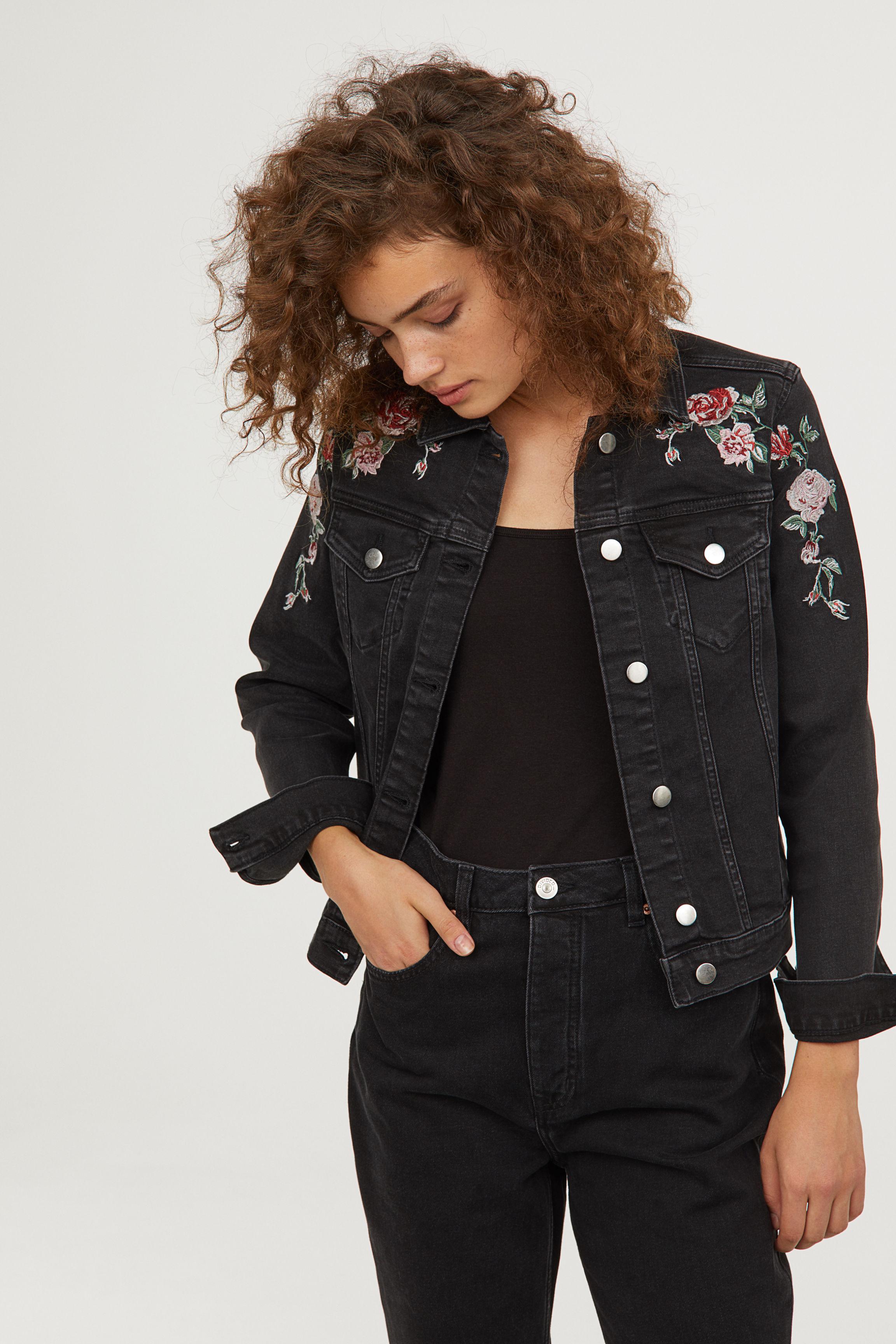 Lyst H  M  Embroidered Denim  Jacket  in Black