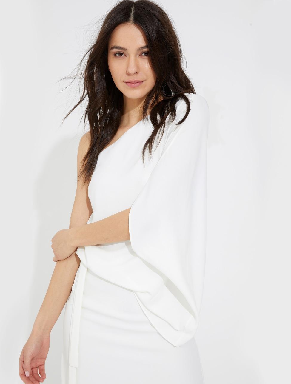 halston one shoulder crepe gown