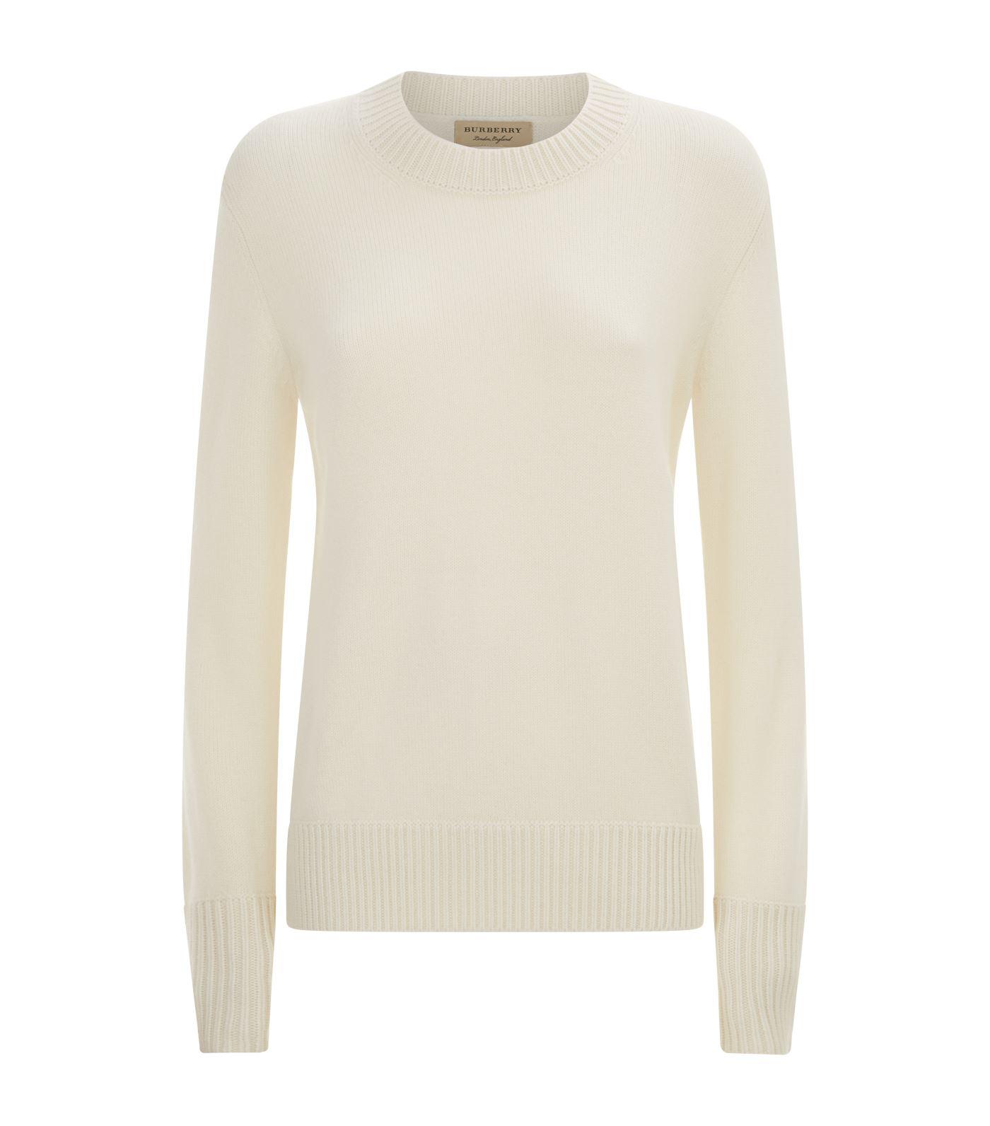 Burberry Cashmere Archive Logo Crew Neck Sweater in White - Lyst