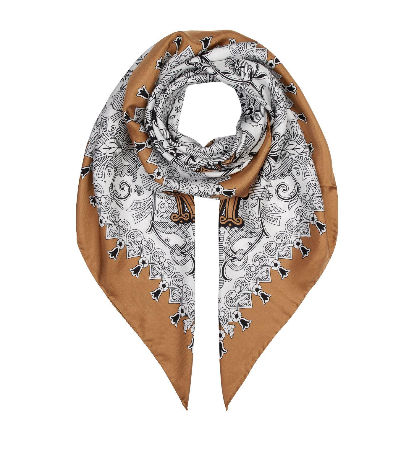 Max Mara Silk Monogram Print Scarf in Brown - Lyst