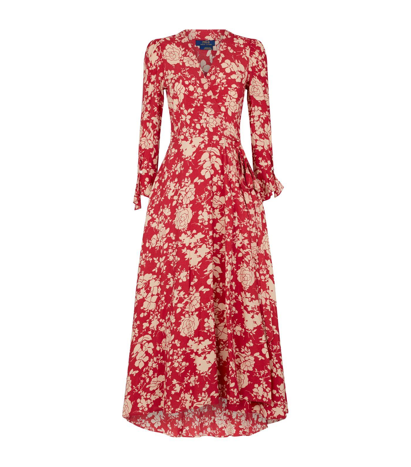 Ralph Lauren Long Floral Dress in Red - Lyst