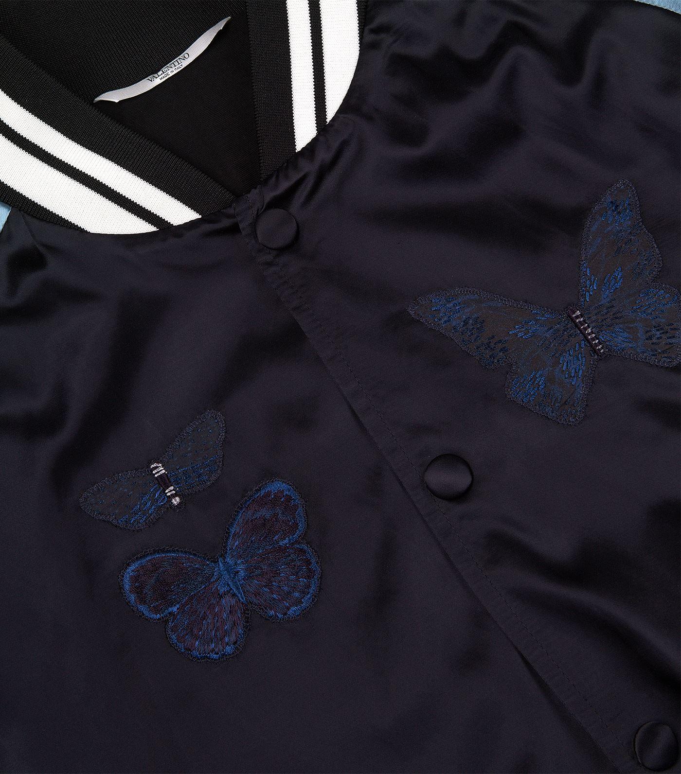 valentino butterfly satin bomber jacket in blue for lyst valentino butterfly satin bomber jacket in blue for lyst