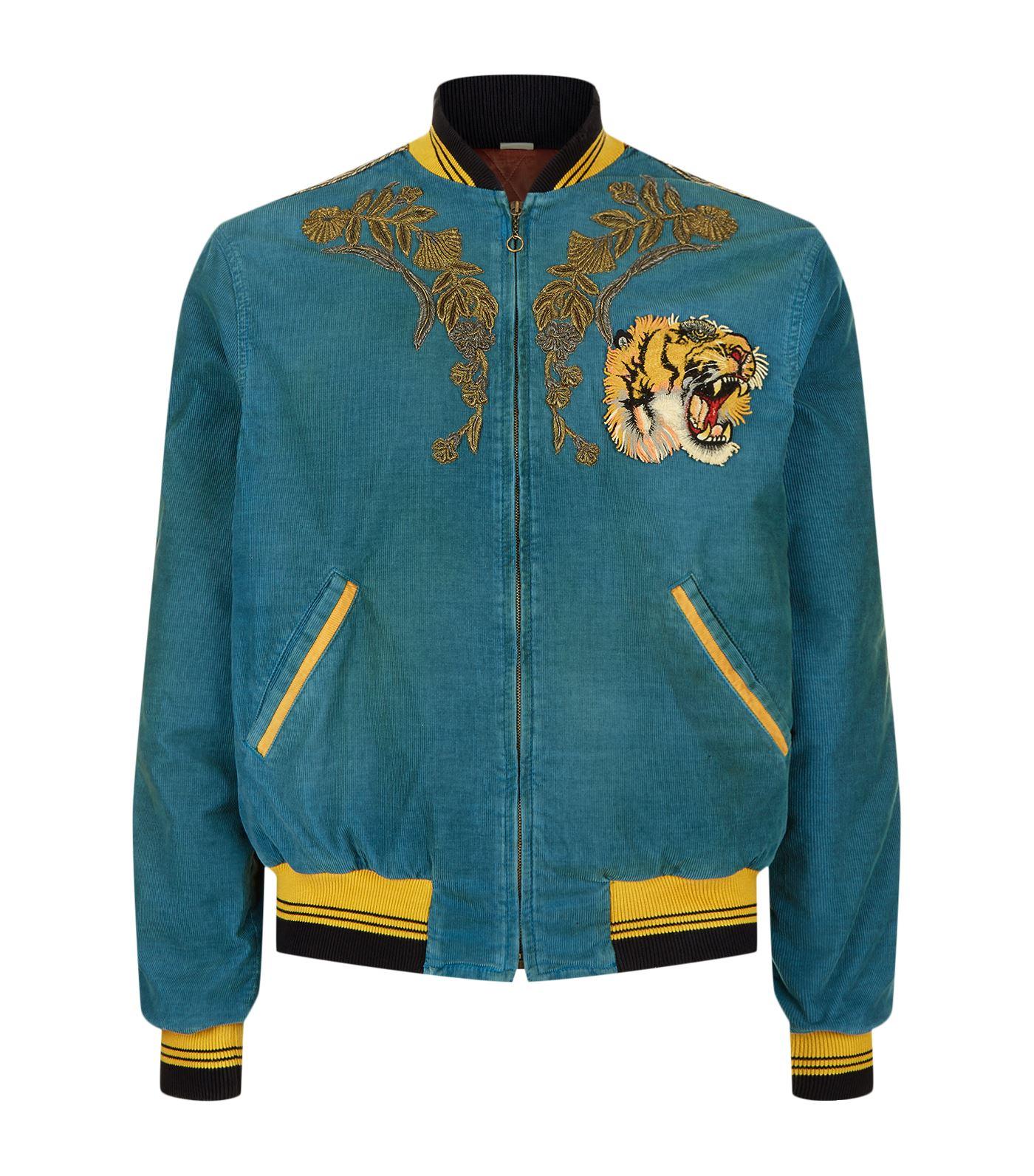 Lyst - Gucci Tiger And Dragon Corduroy Bomber Jacket in Blue for Men