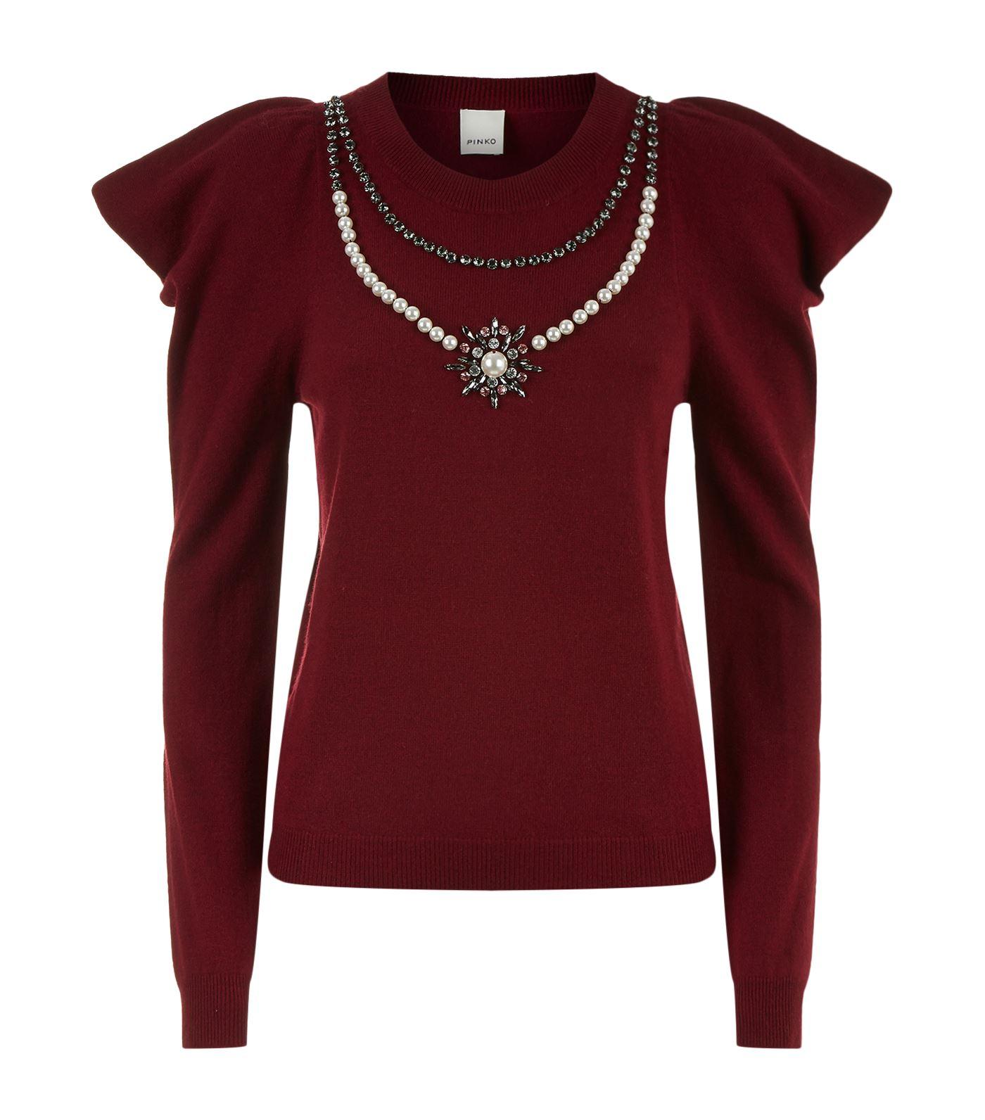 Pinko Embellished Sweater in Red | Lyst