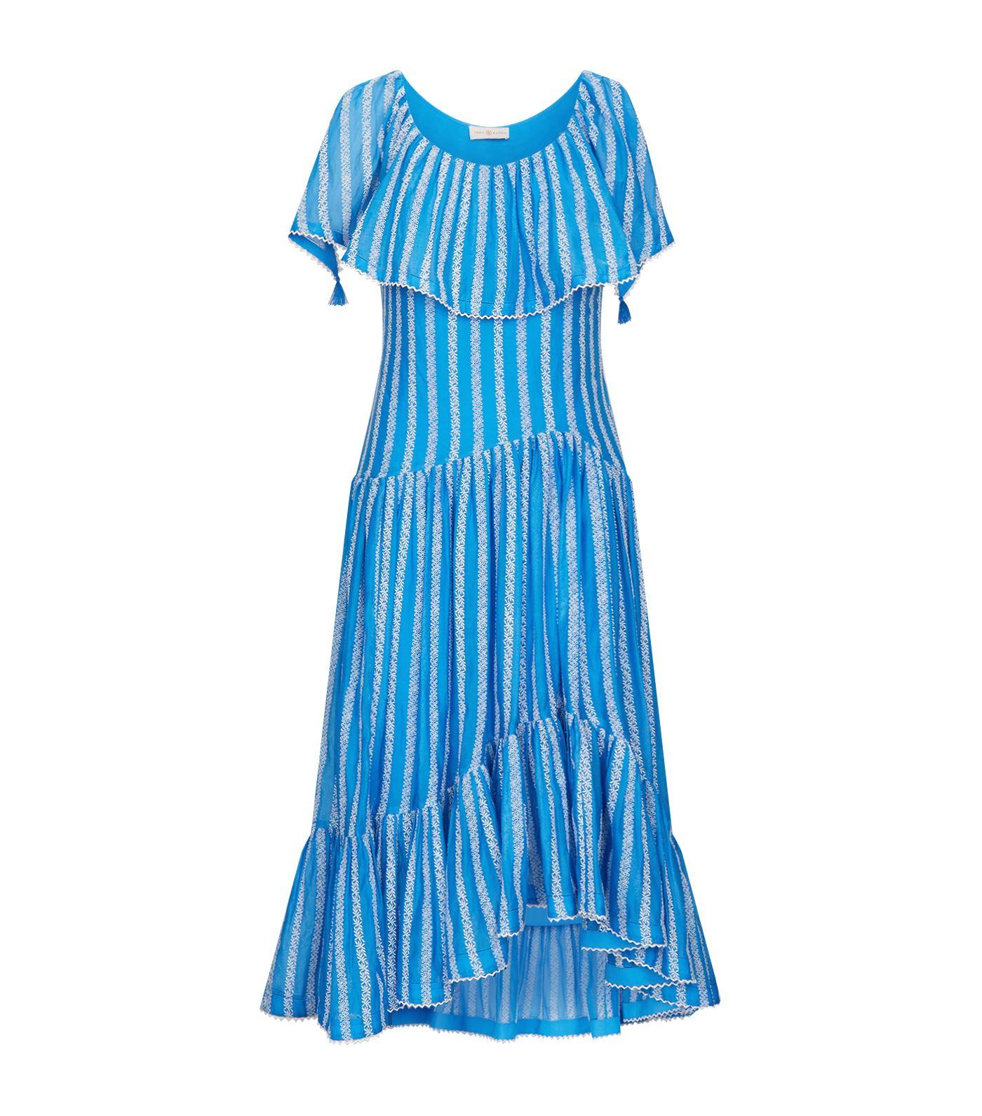 Tory Burch Embroidered Maxi Dress in Blue - Lyst