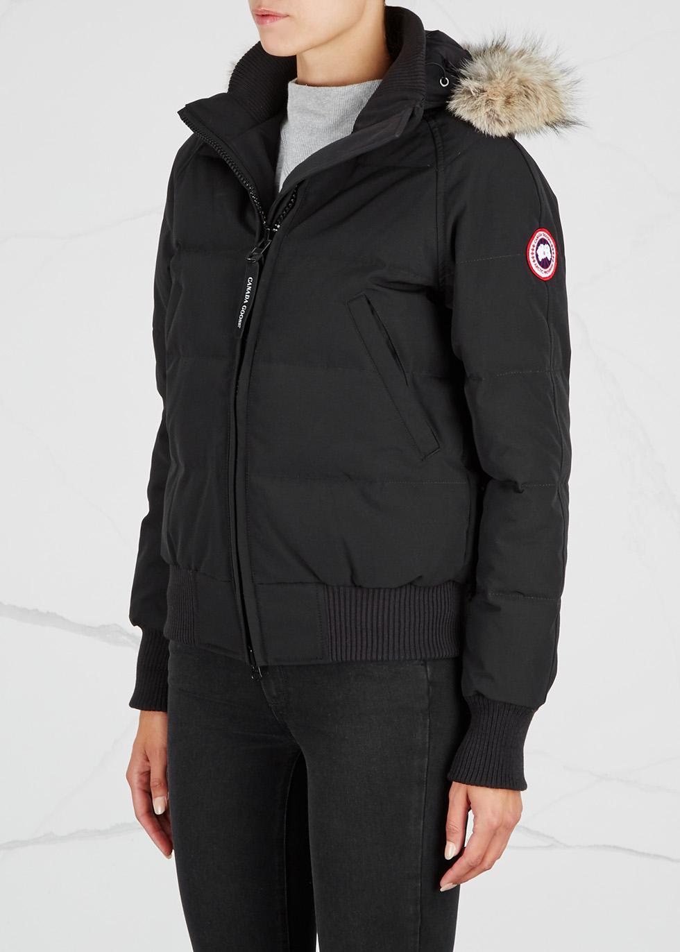 Canada Goose Cotton Savona Black Fur-trimmed Bomber Jacket - Lyst