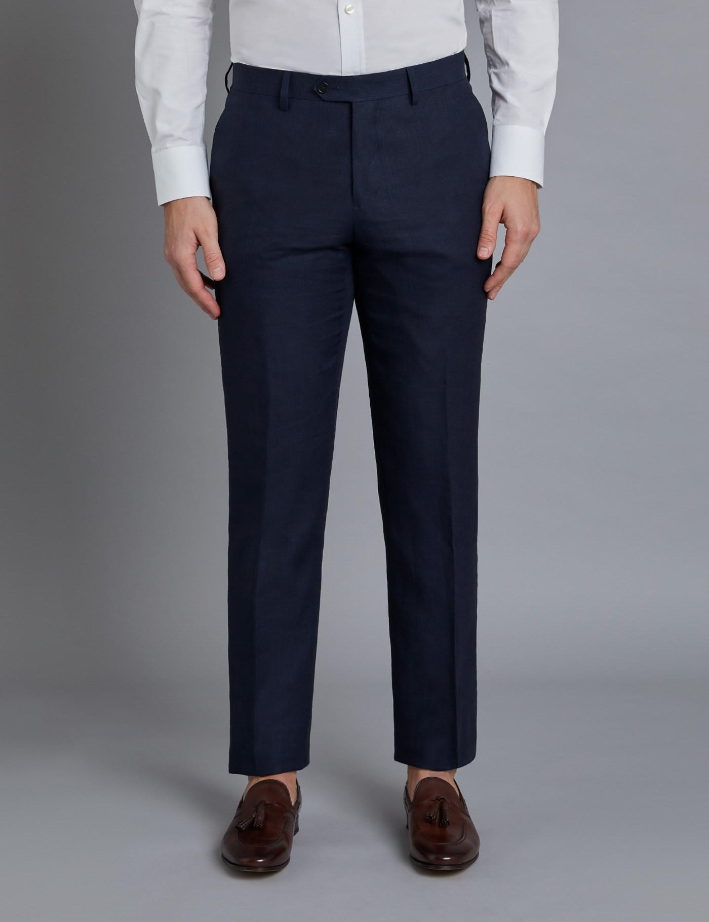 Hawes & Curtis Navy Linen Slim Fit Suit Pants 40