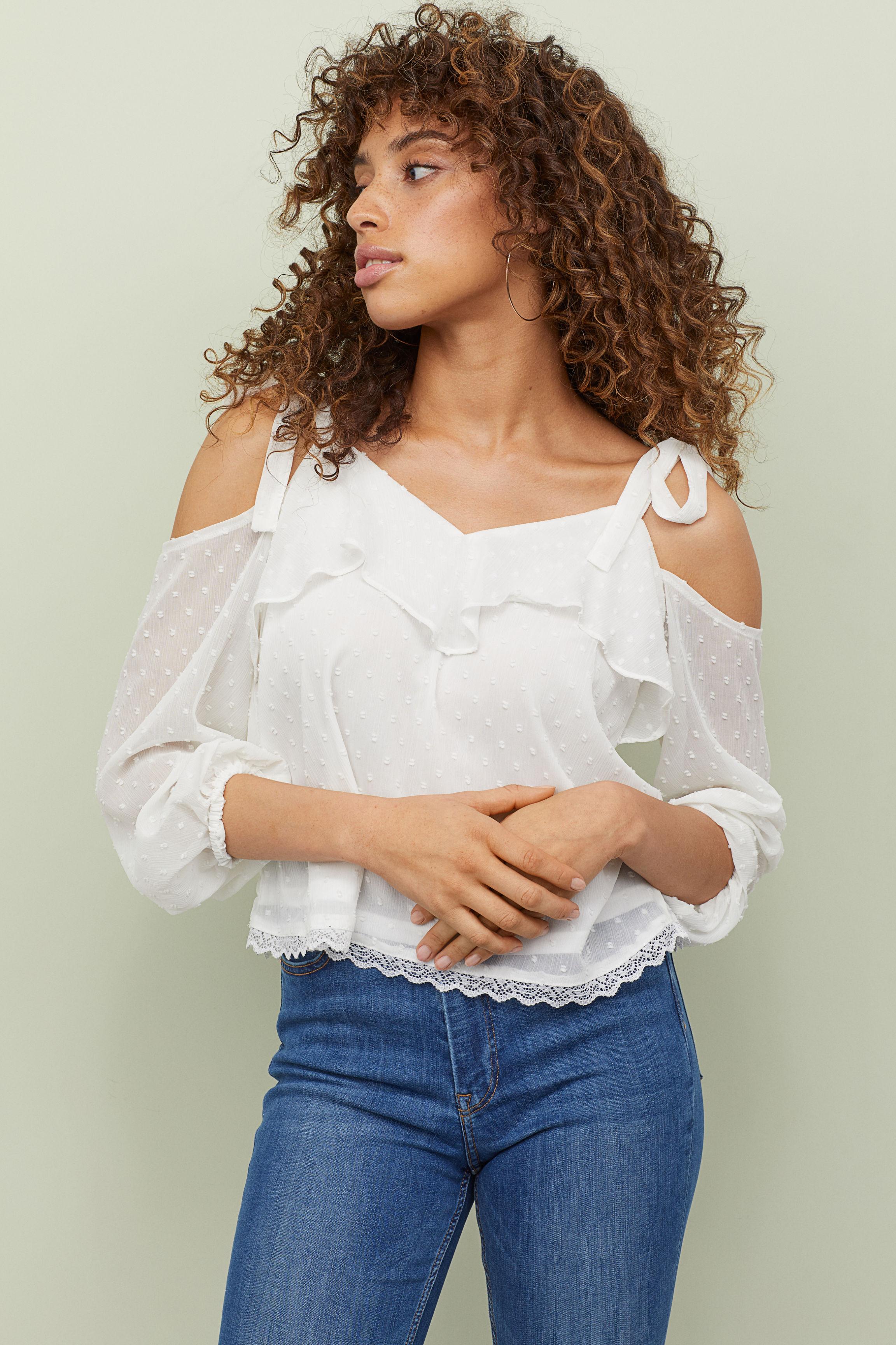 H&M Cold Shoulder Blouse in White Lyst
