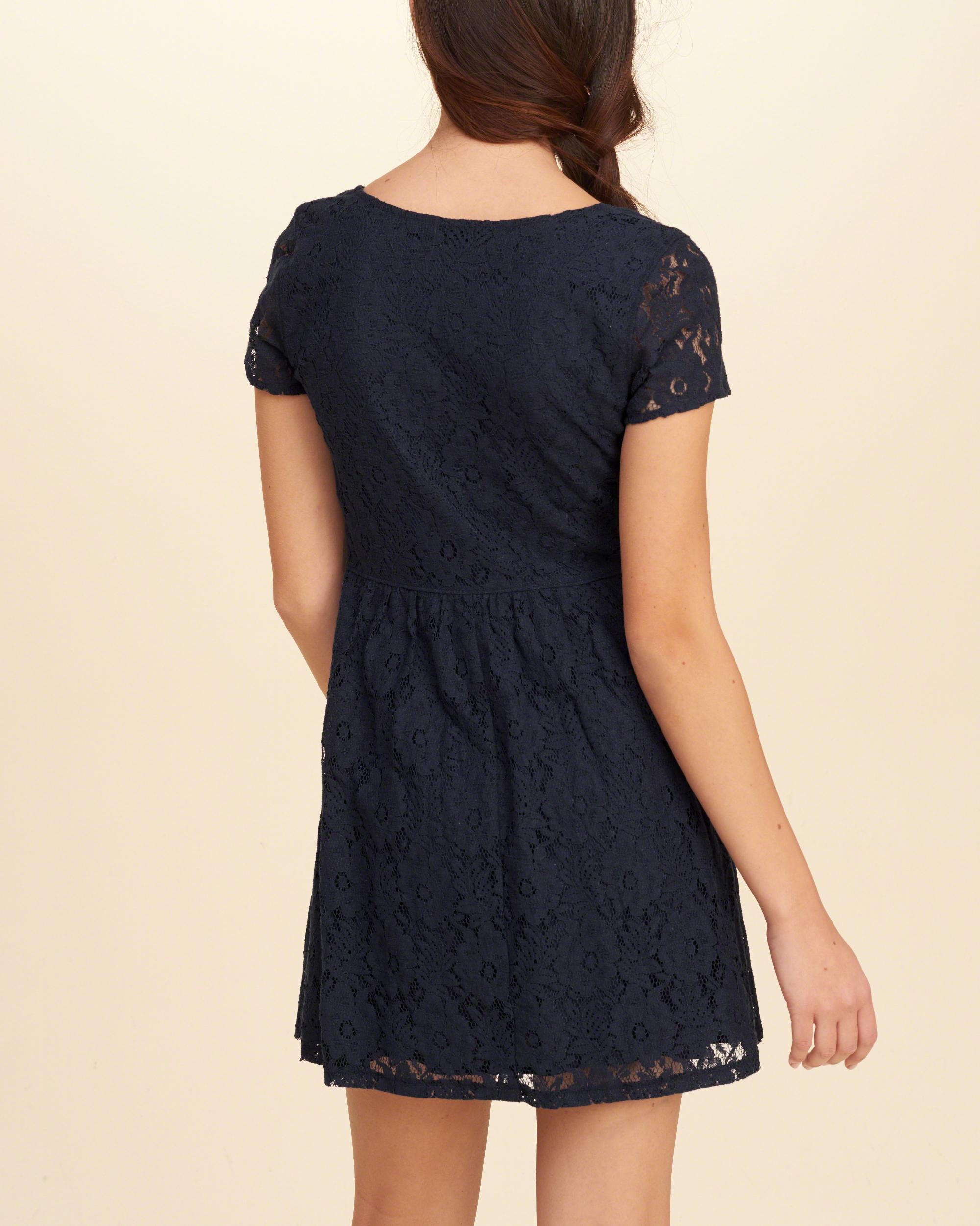 Hollister V-neck Lace Skater Dress in Blue | Lyst