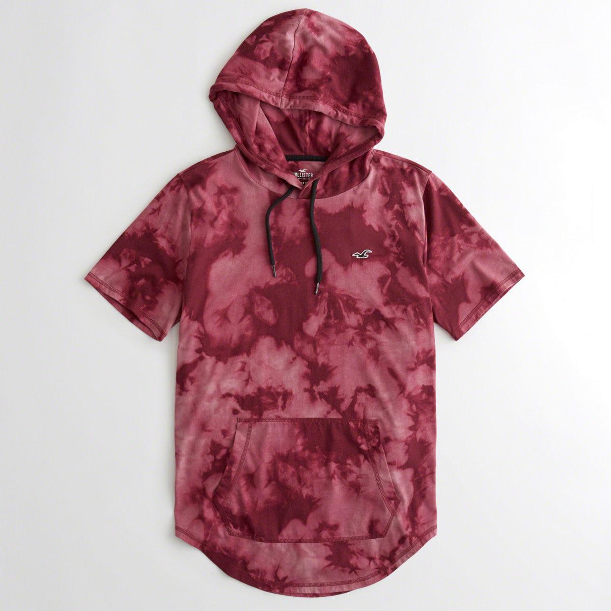 Guys Short Sleeve Tie Dye Hooded T Shirt From Hollister Red