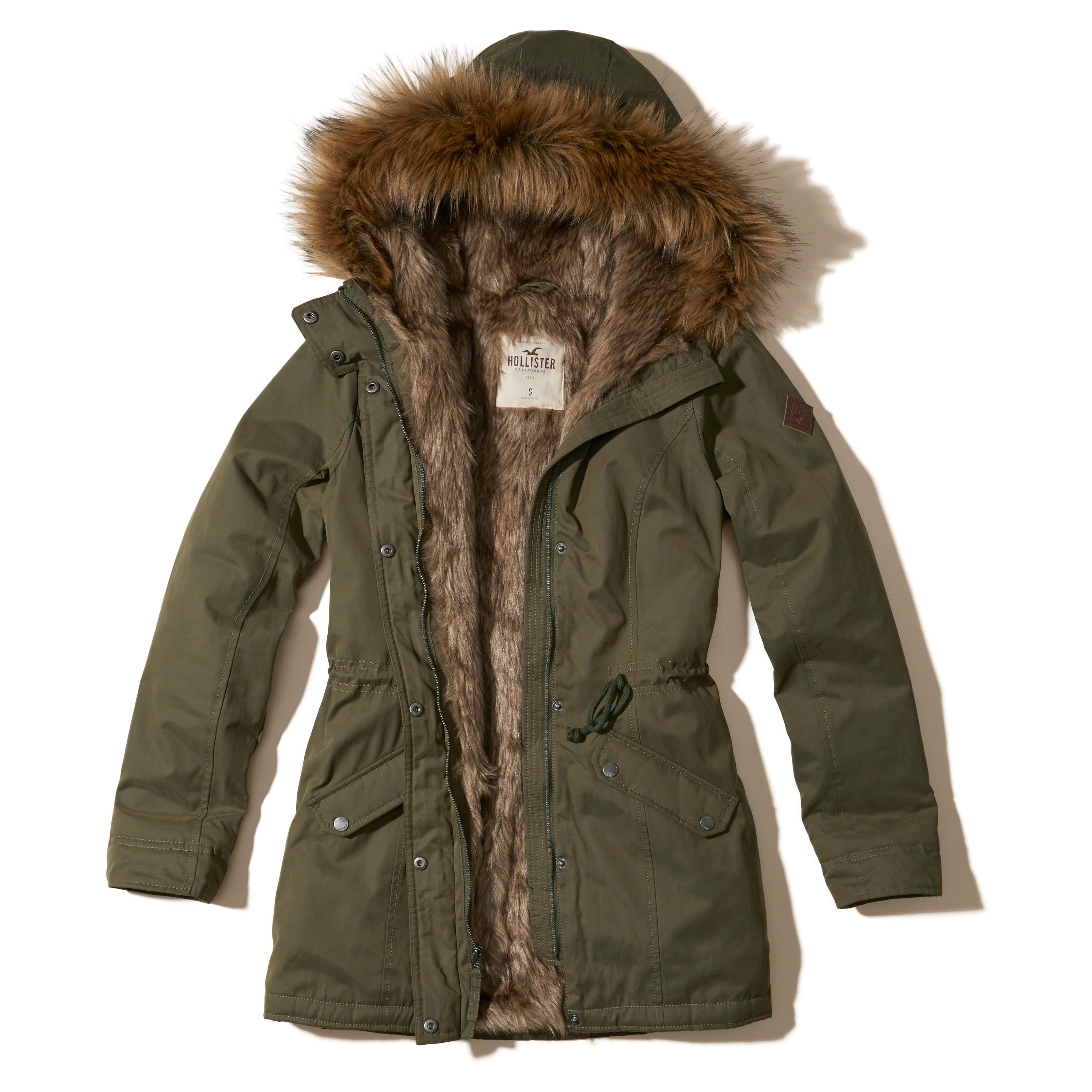 Hollister Faux Fur Lined Parka in Green | Lyst