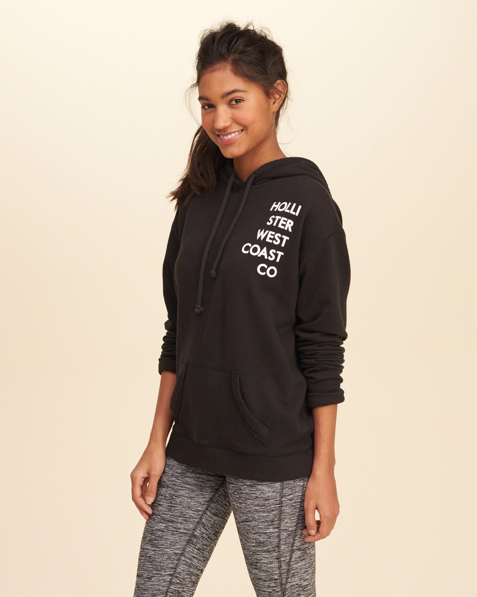 Lyst - Hollister Oversized Graphic Hoodie in Black