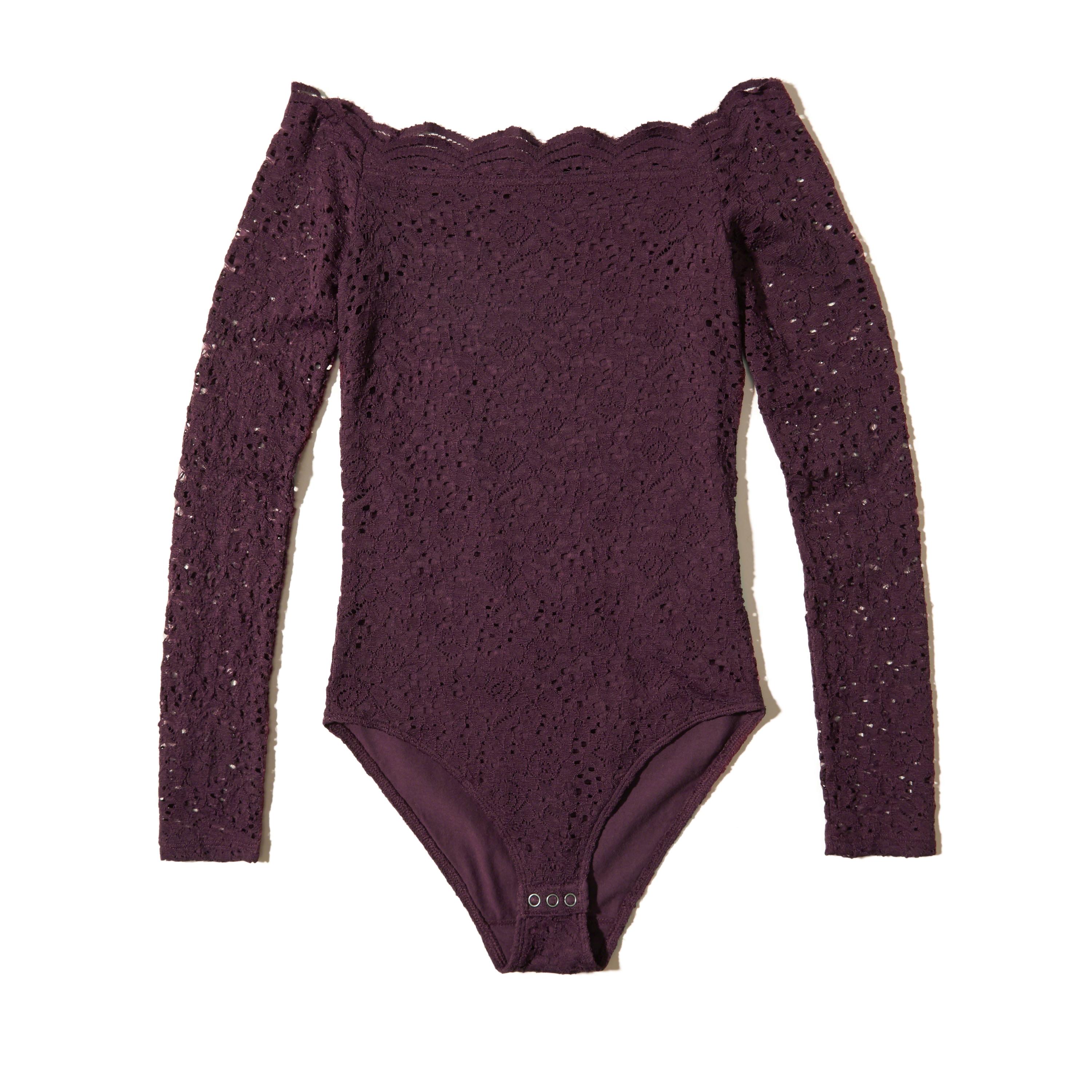 Lyst Hollister Offtheshoulder Lace Bodysuit in Purple