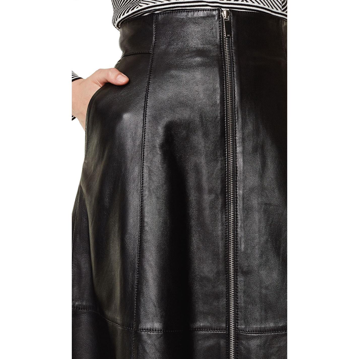 Karen Millen Midi Leather Skirt in Black - Lyst