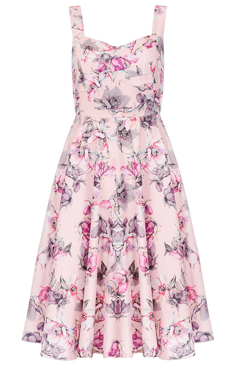  Quiz  Pink  Satin Flower Print Prom  Dress  in Pink  Lyst