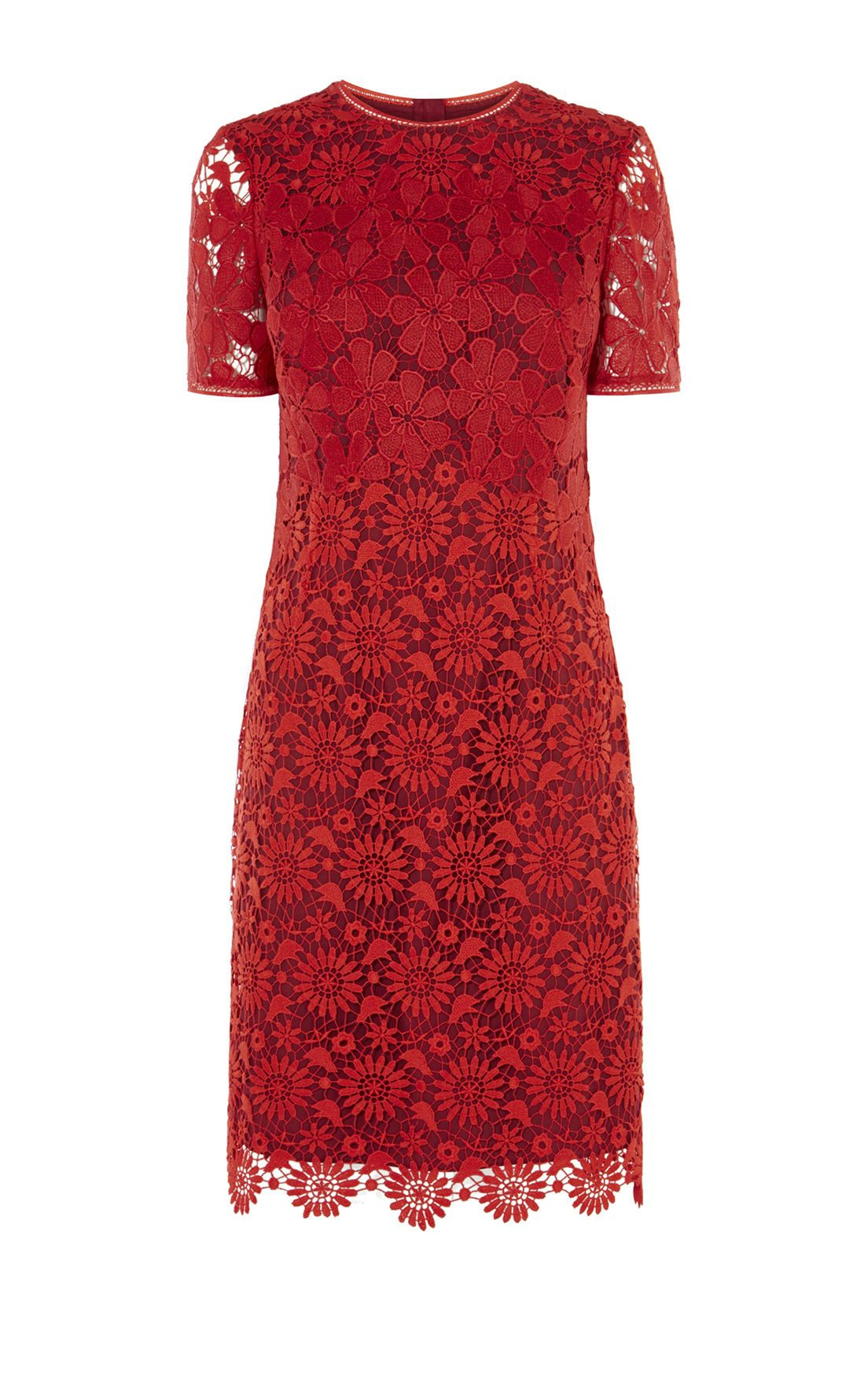 Karen millen Lace Pencil Dress in Red | Lyst