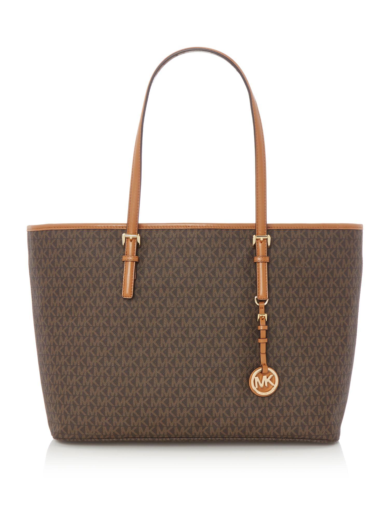 lyst michael kors jet set travel medium tote in brown lyst michael kors jet set travel medium tote in brown