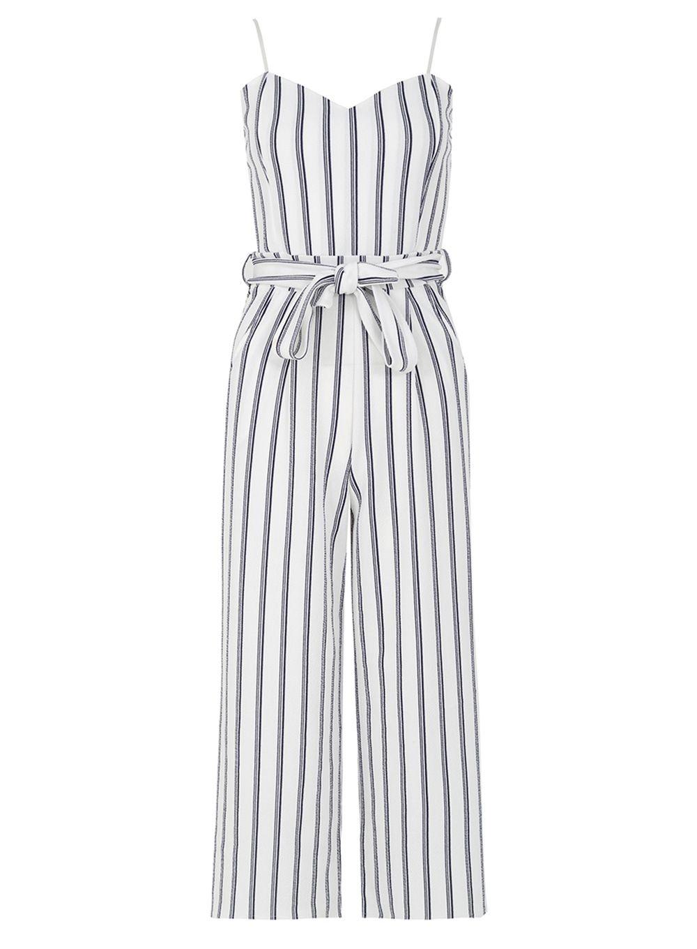 Lyst - Quiz White And Navy Stripe Culotte Jumpsuit in White