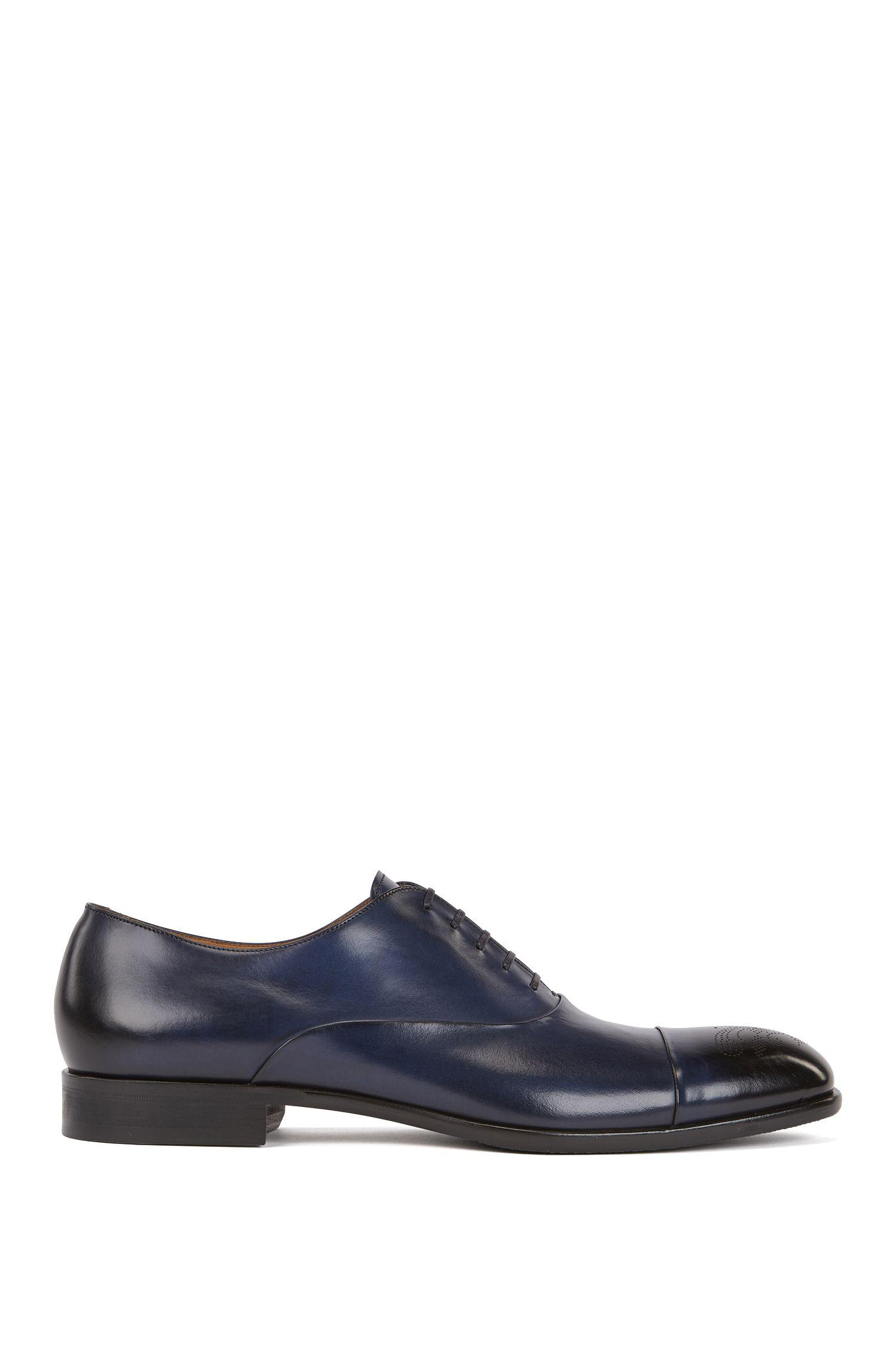 Lyst - Boss Burnished-leather Oxford Shoes With Laser-cut Brogue ...