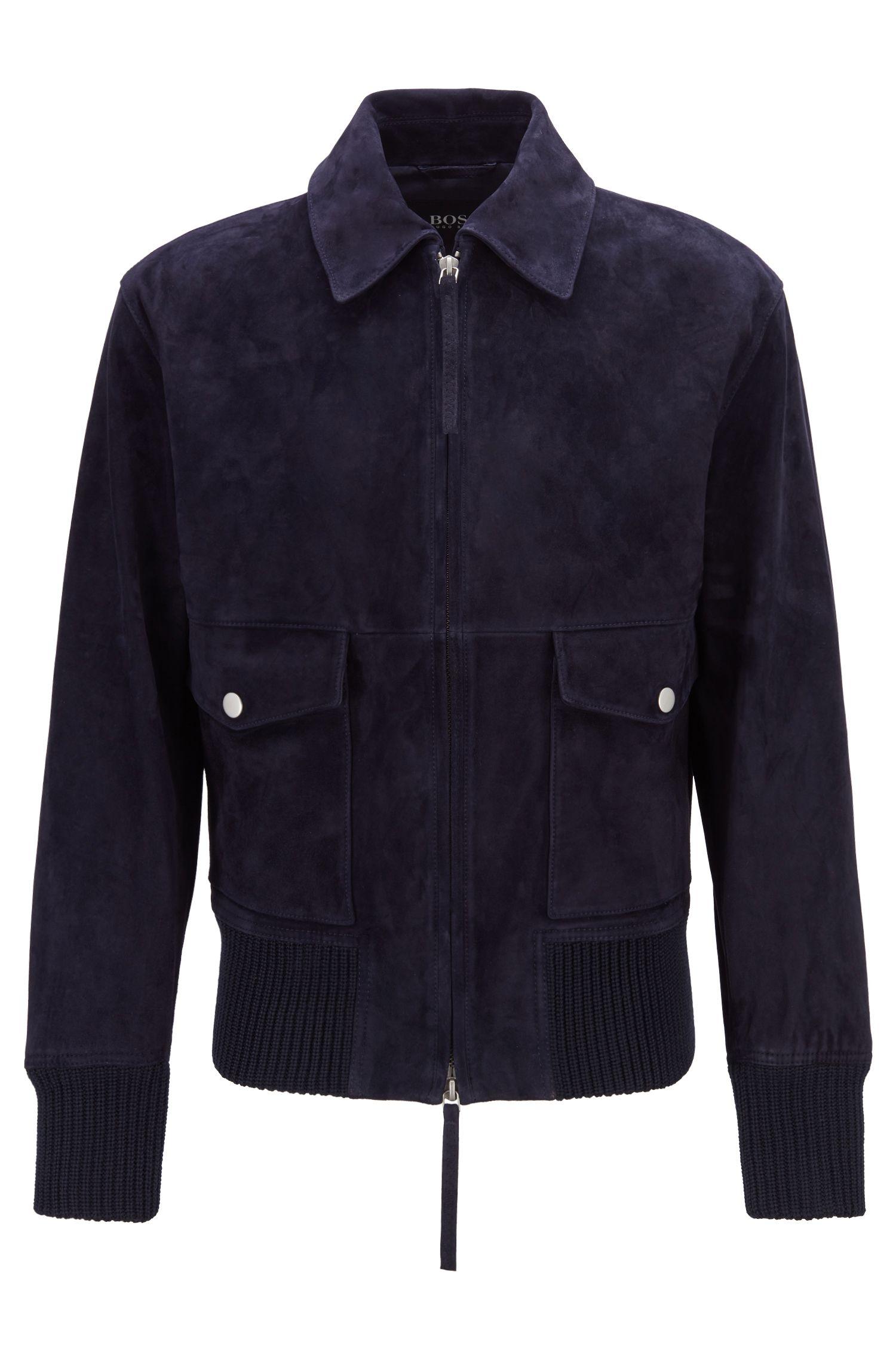 BOSS Fashion Show Harrington Jacket In Soft-touch Suede in Blue for Men ...