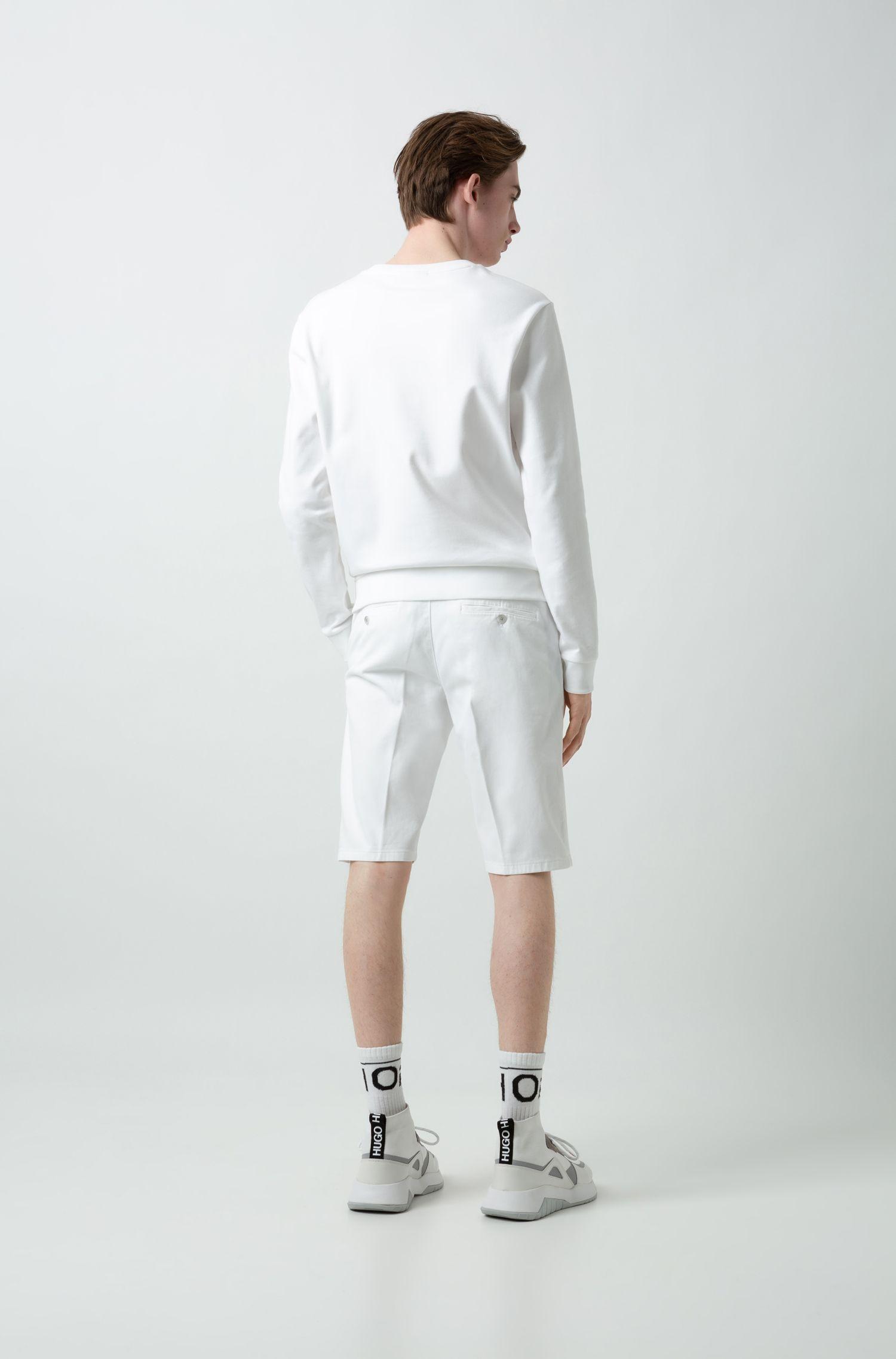 HUGO Slim-leg Shorts In Overdyed Stretch Cotton in White for Men - Lyst