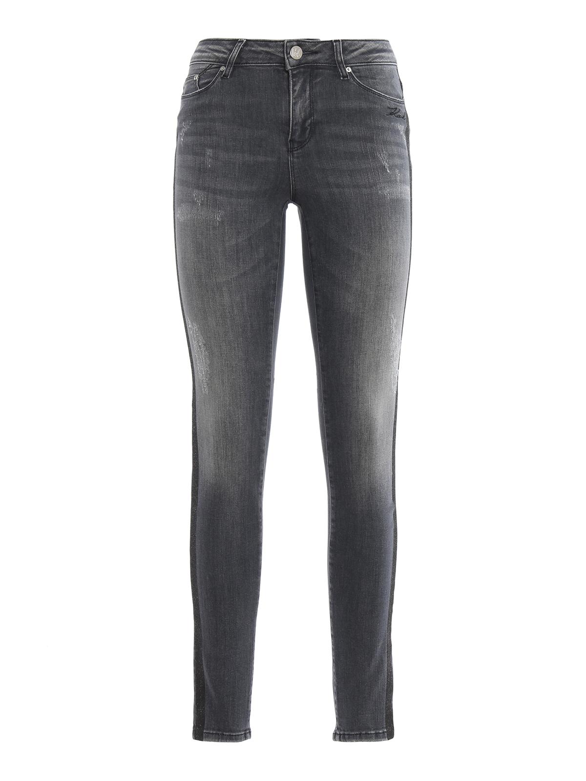 Karl Lagerfeld Denim Glitter Band Skinny Jeans in Grey (Gray) - Lyst