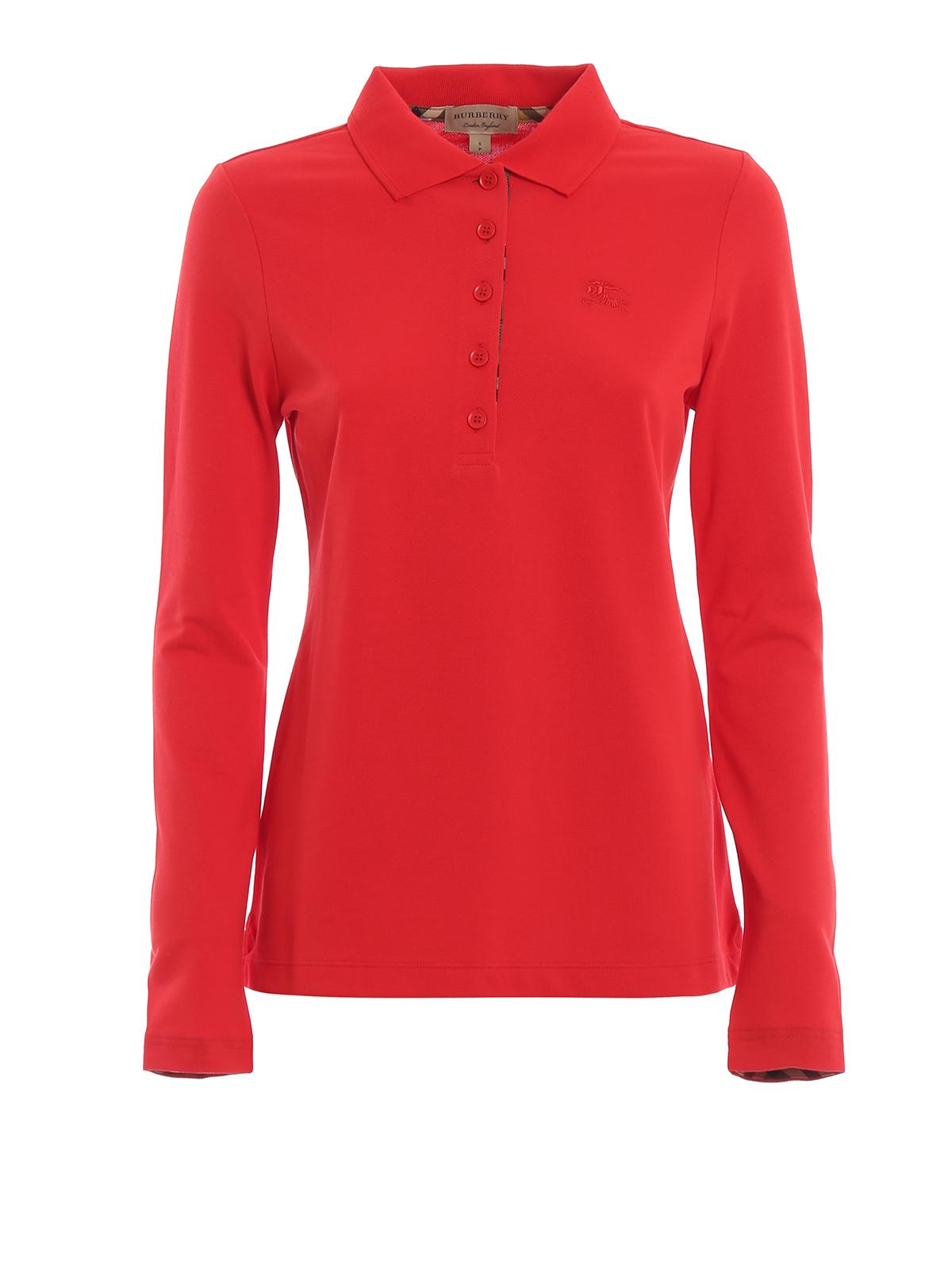burberry red long sleeve polo