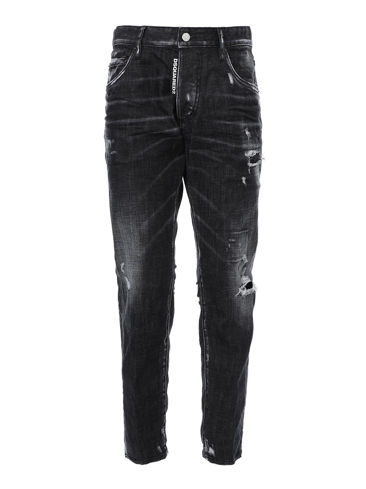 DSquared² Denim Ripped Faded Jeans in Black - Lyst
