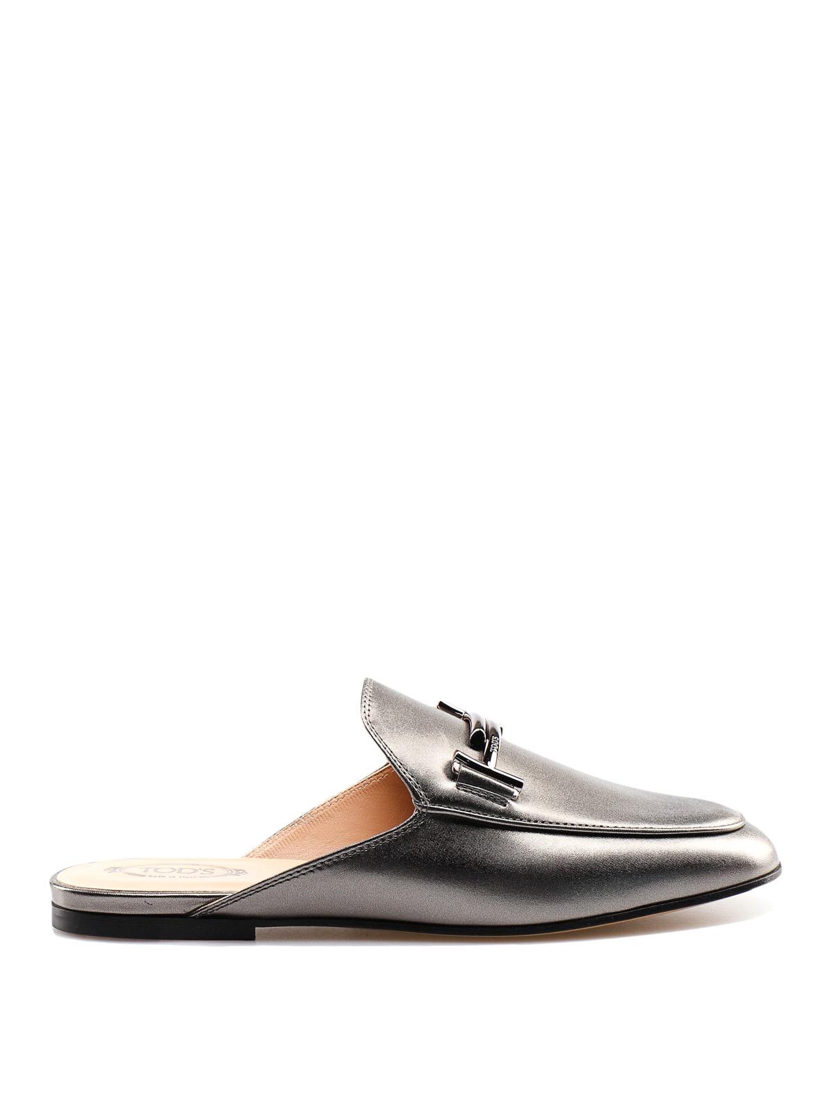 Tod's Double T Metallic Leather Mules - Lyst