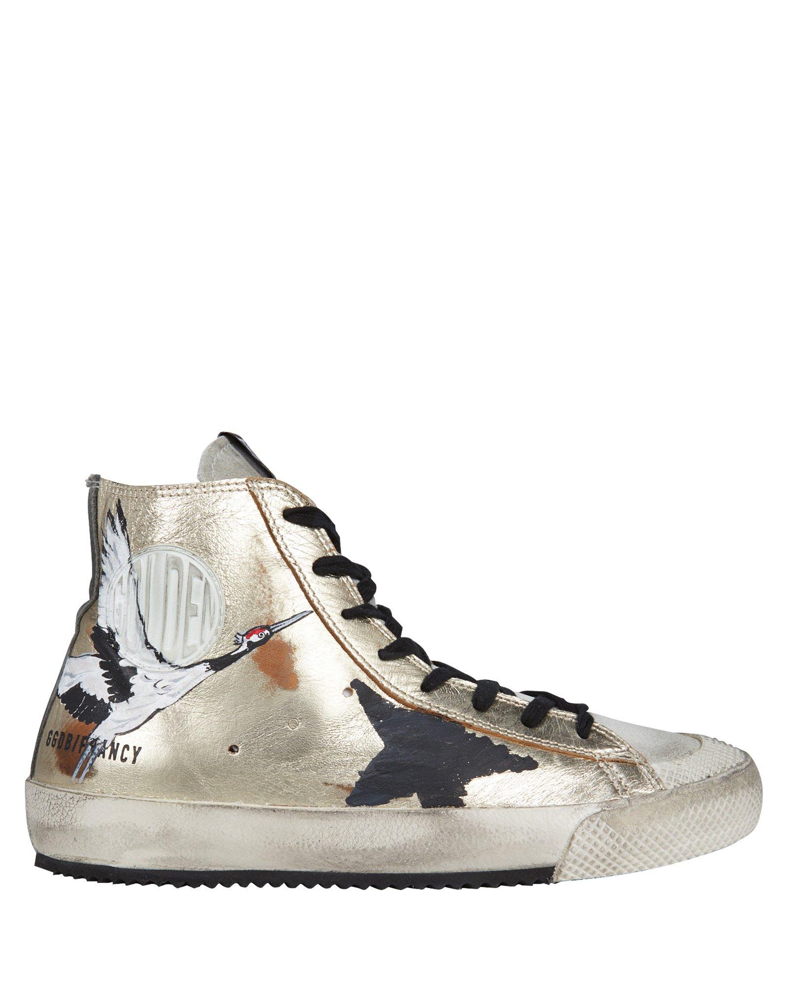Golden Goose Deluxe Brand Francy High-top Painted Star Sneakers Gold ...
