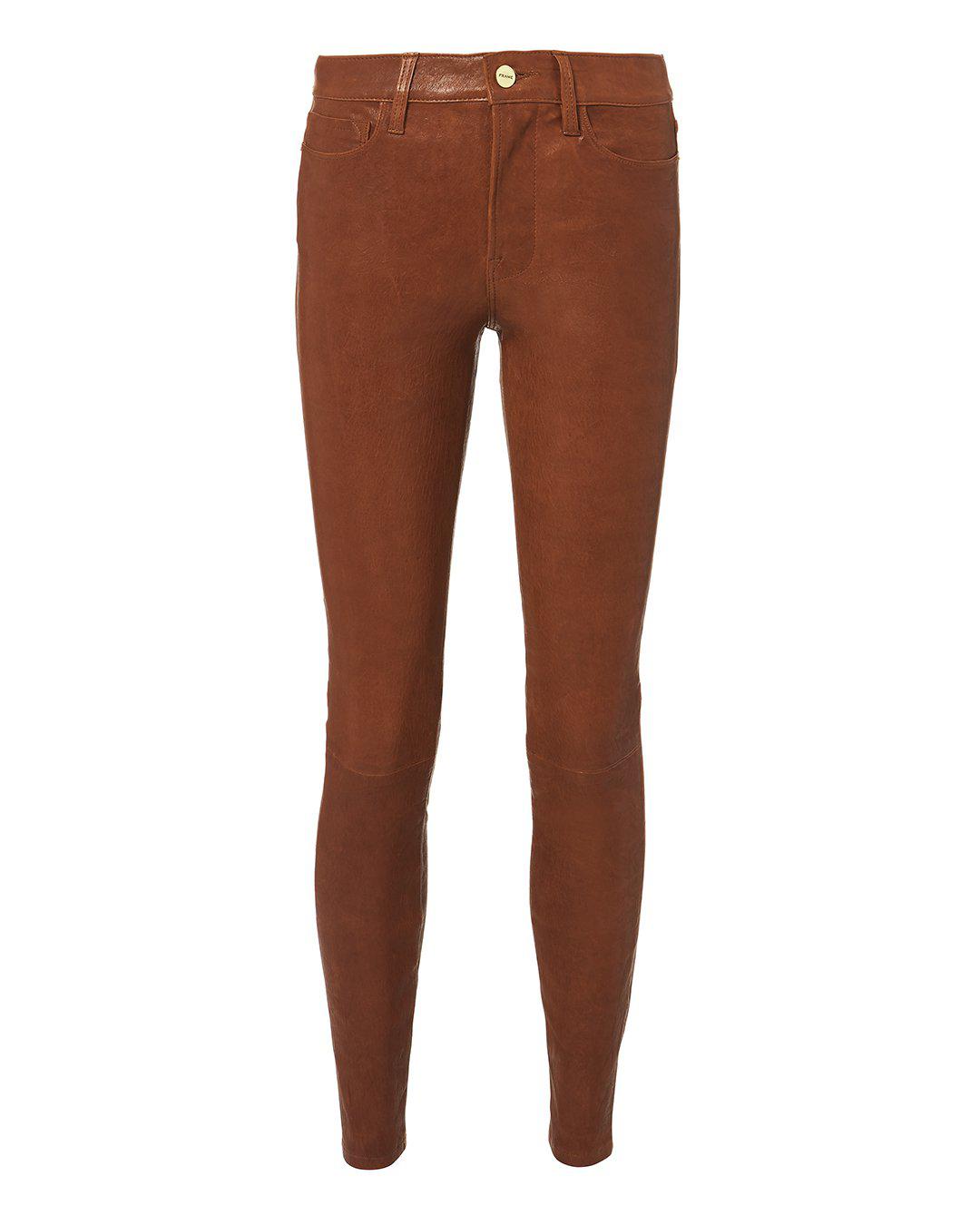 brown skinny leather pants