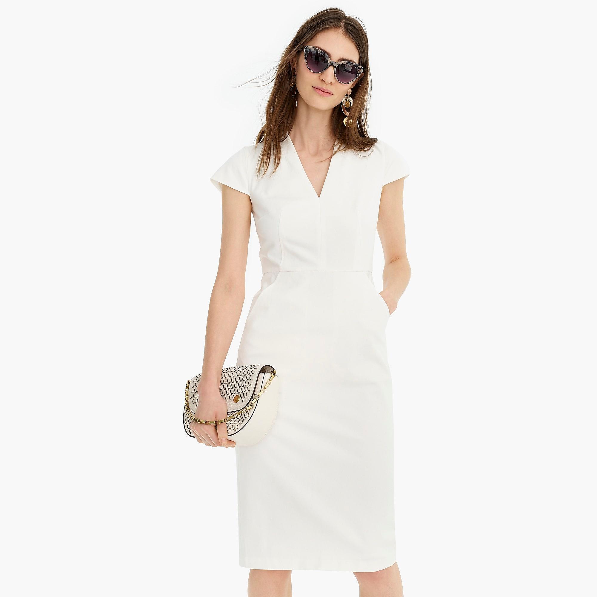 J.Crew Tall Vneck Sheath Dress In Bistretch Cotton in White Lyst