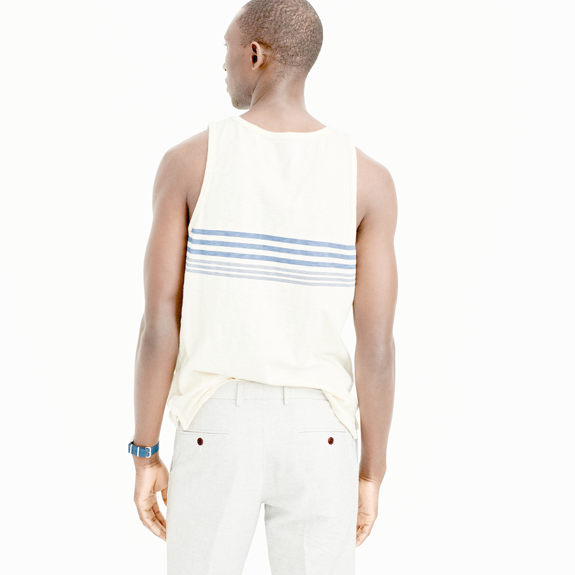 J.crew Textured Cotton Tank Top In Engineered Stripe in White for Men