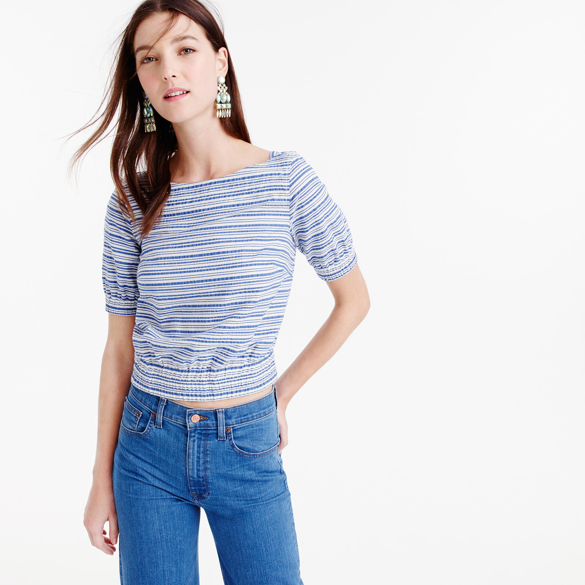 J.crew Seersucker Cropped Top in Blue | Lyst