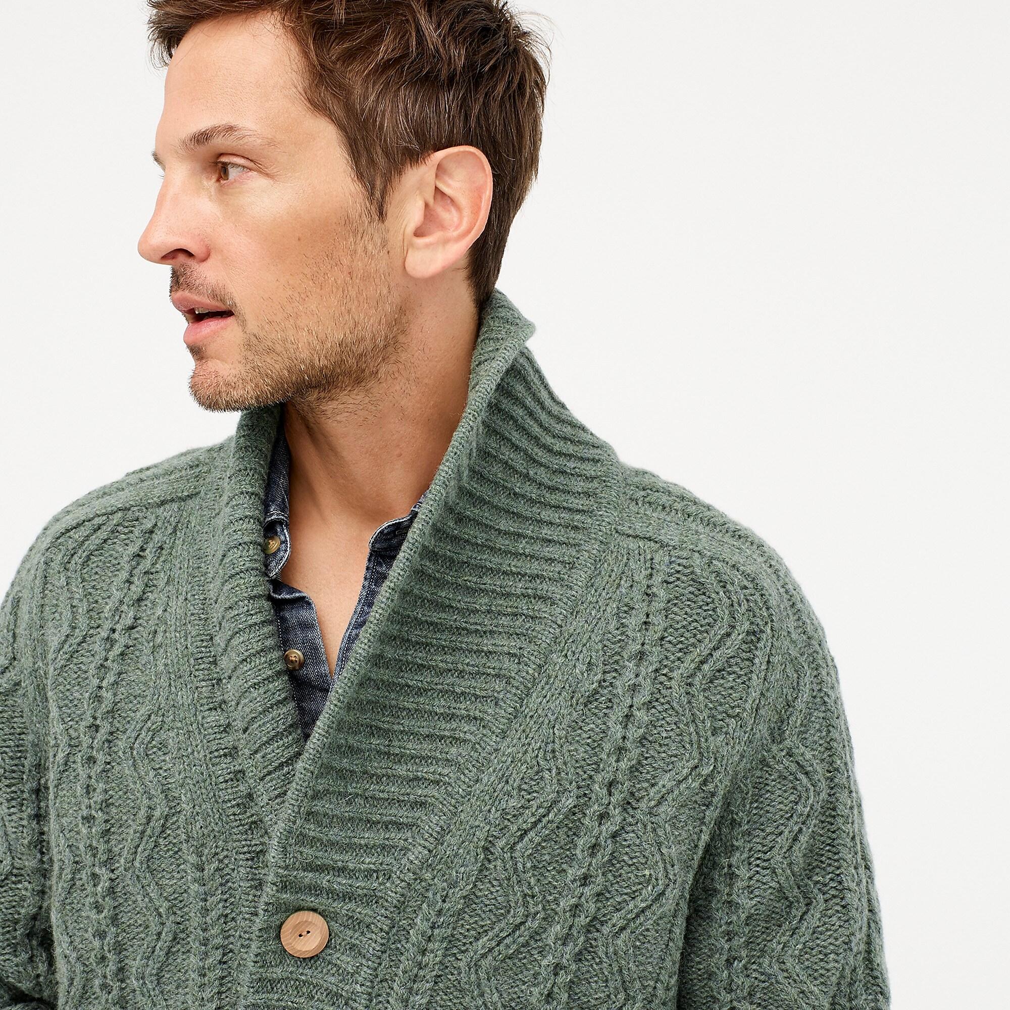 mens cable knit shawl collar cardigan