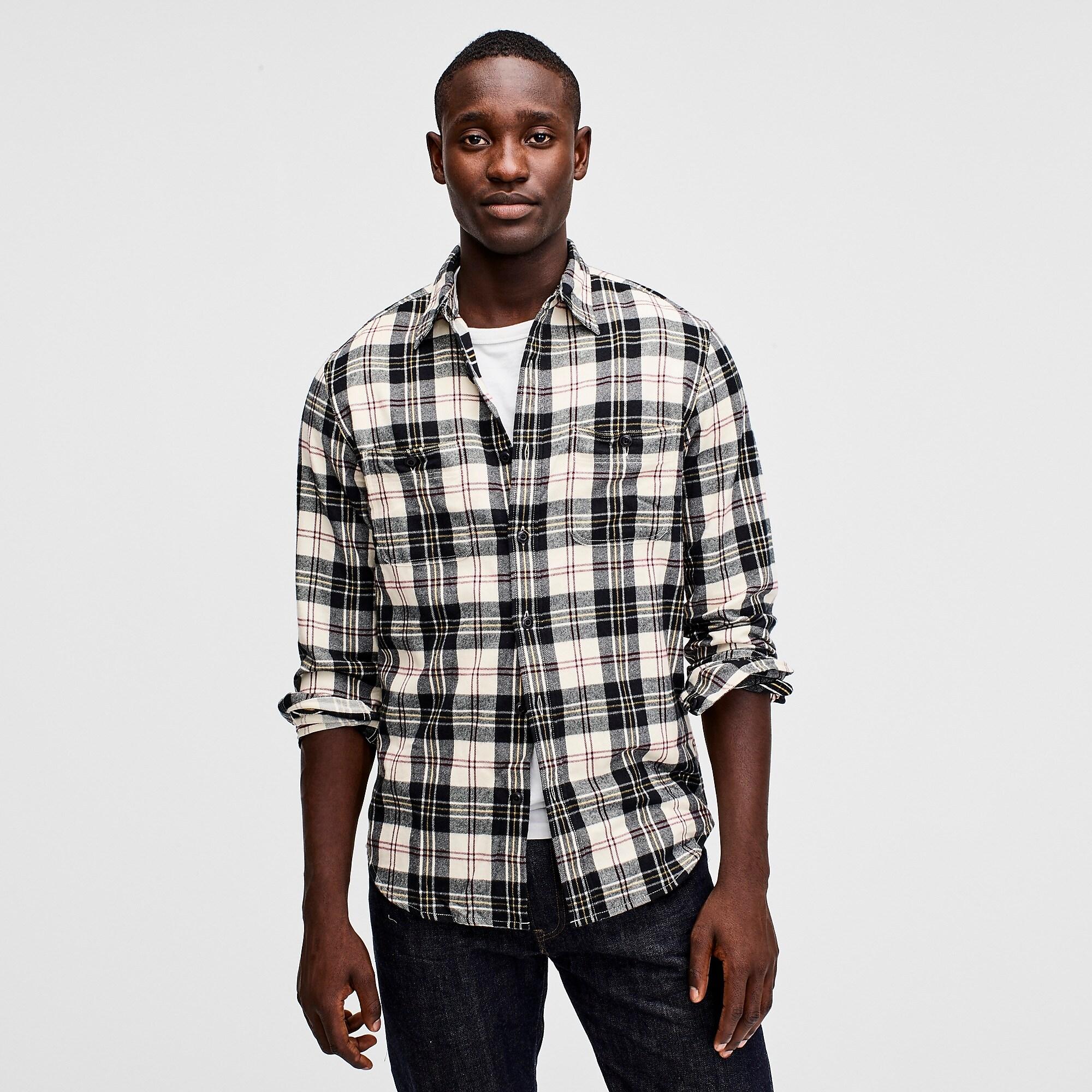 J.Crew Midweight Flannel Shirt In Ivory Plaid in Black for Men - Lyst