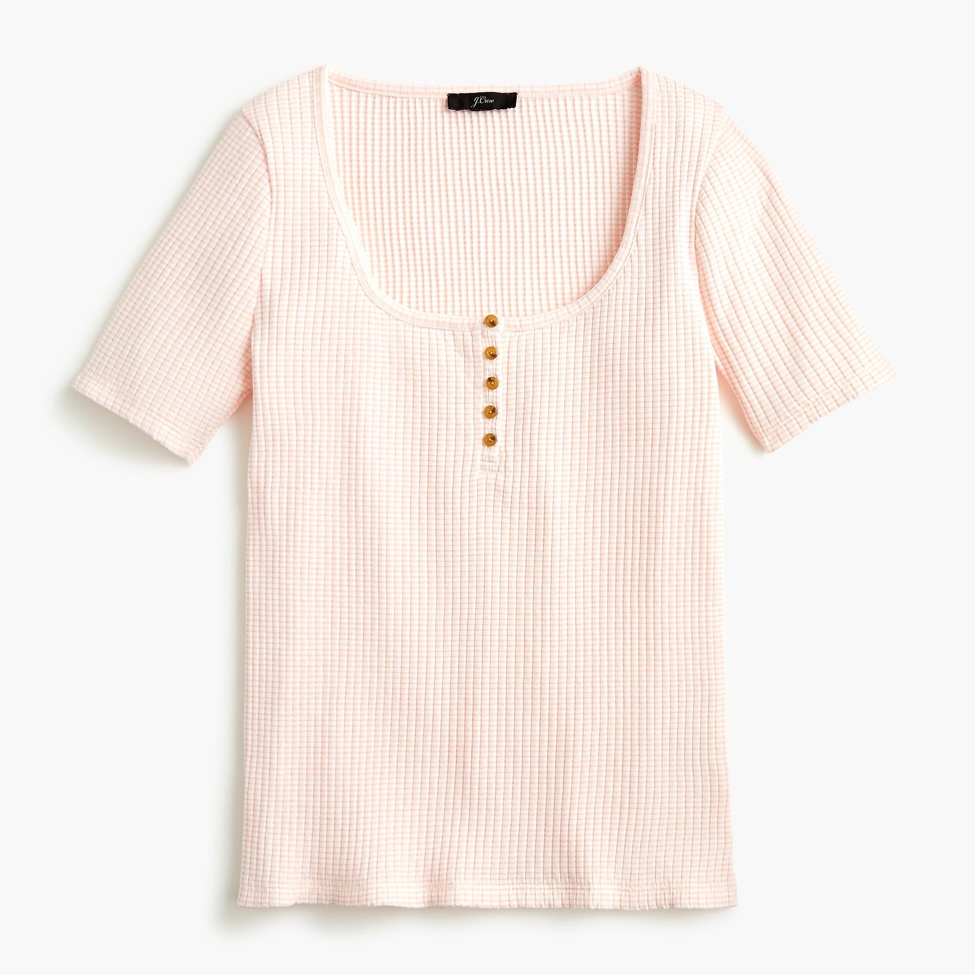 J.Crew Denim Scoopneck Ribbed Henley T-shirt In Stripe in Pink - Lyst