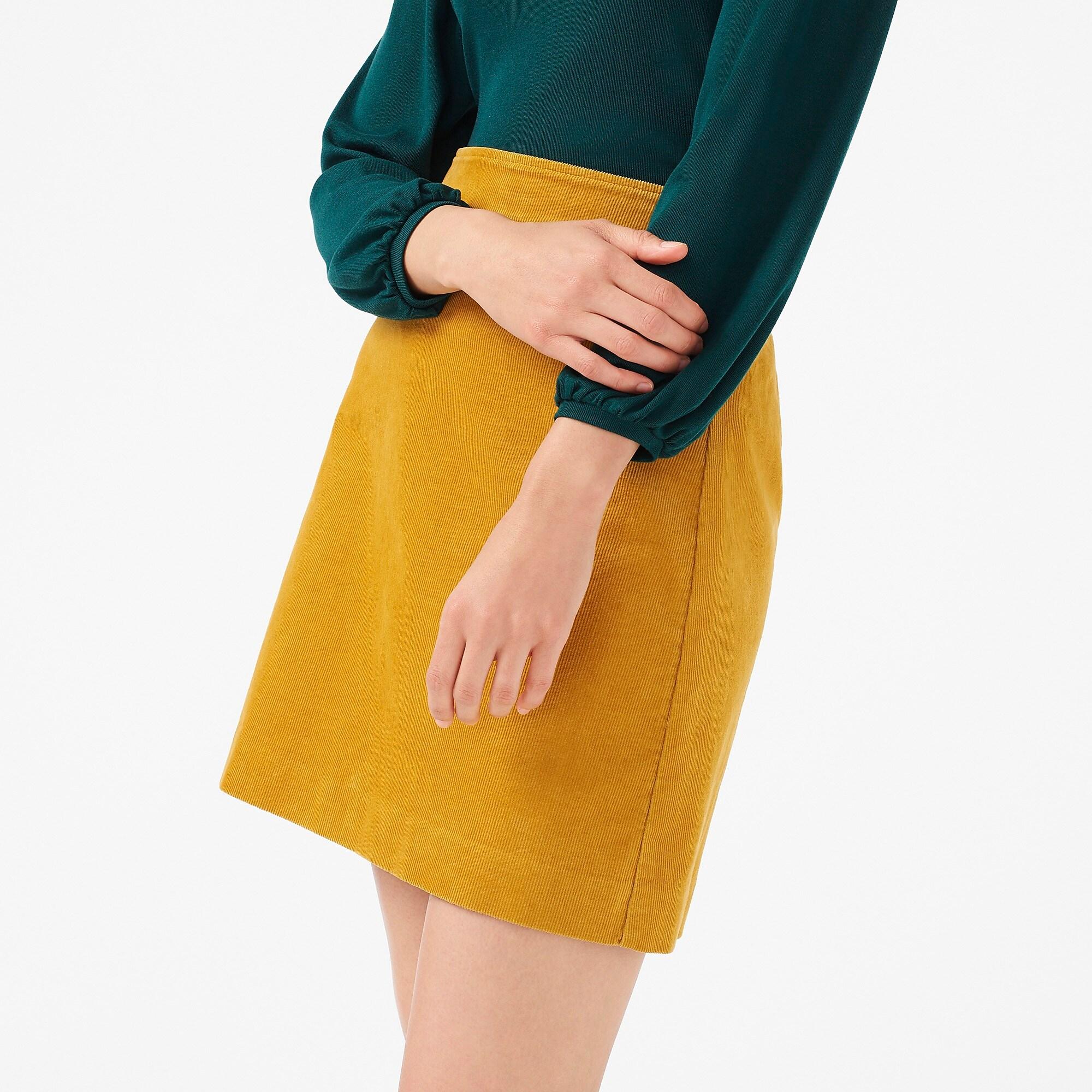 yellow corduroy skirt outfit