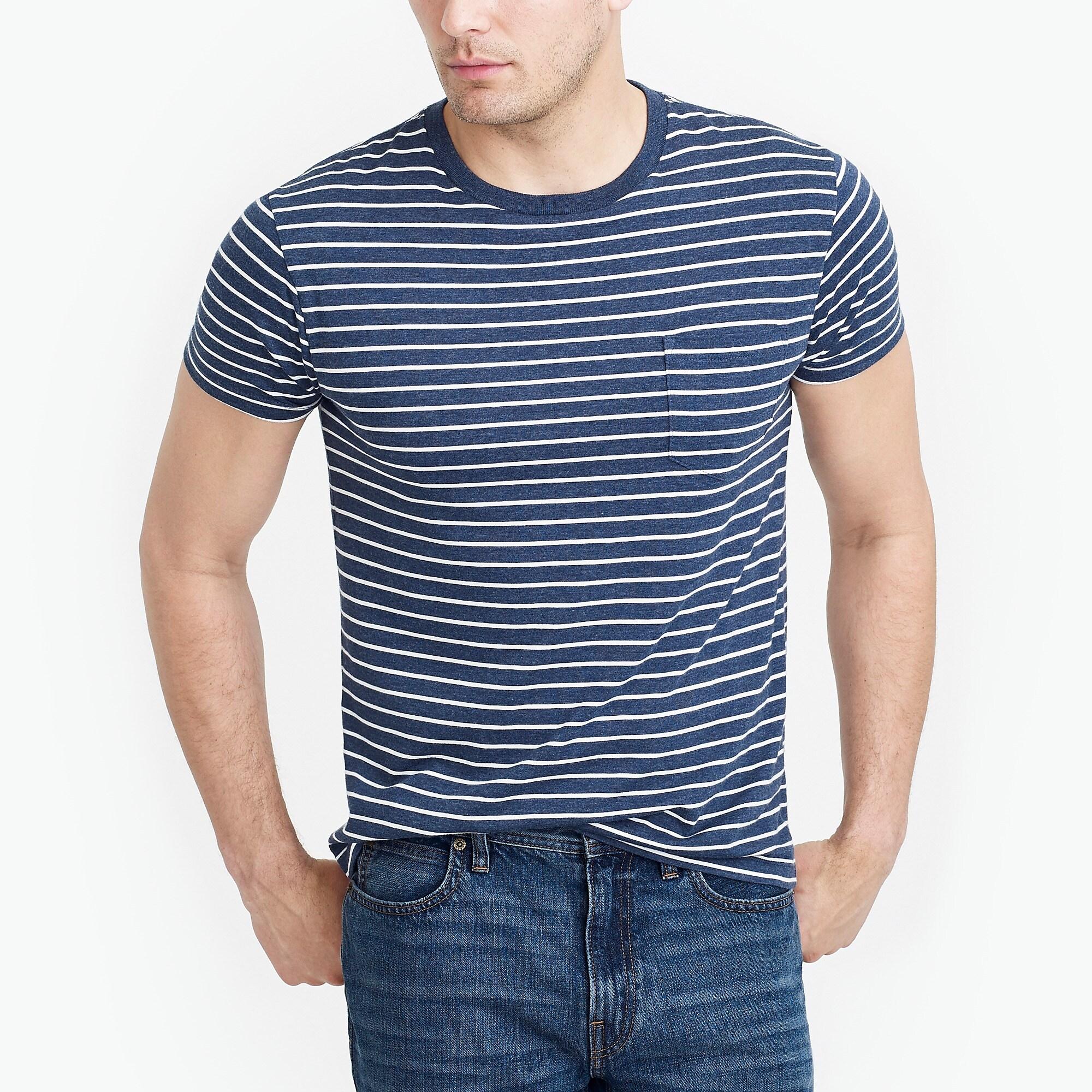 J.Crew Cotton Slim Broken-in Striped Pocket T-shirt in Navy White ...