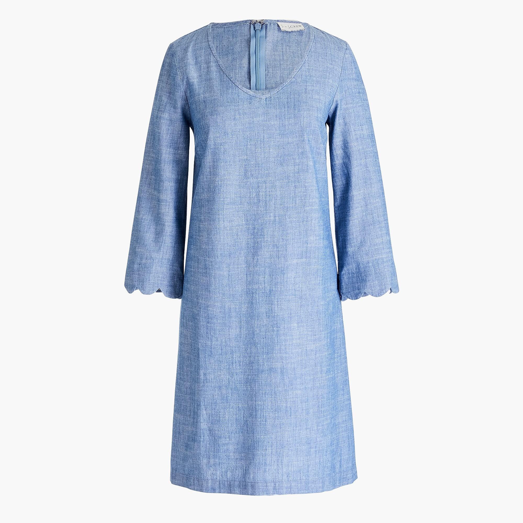 J.Crew Cotton Chambray Dress With Scalloped Sleeve in Blue - Lyst