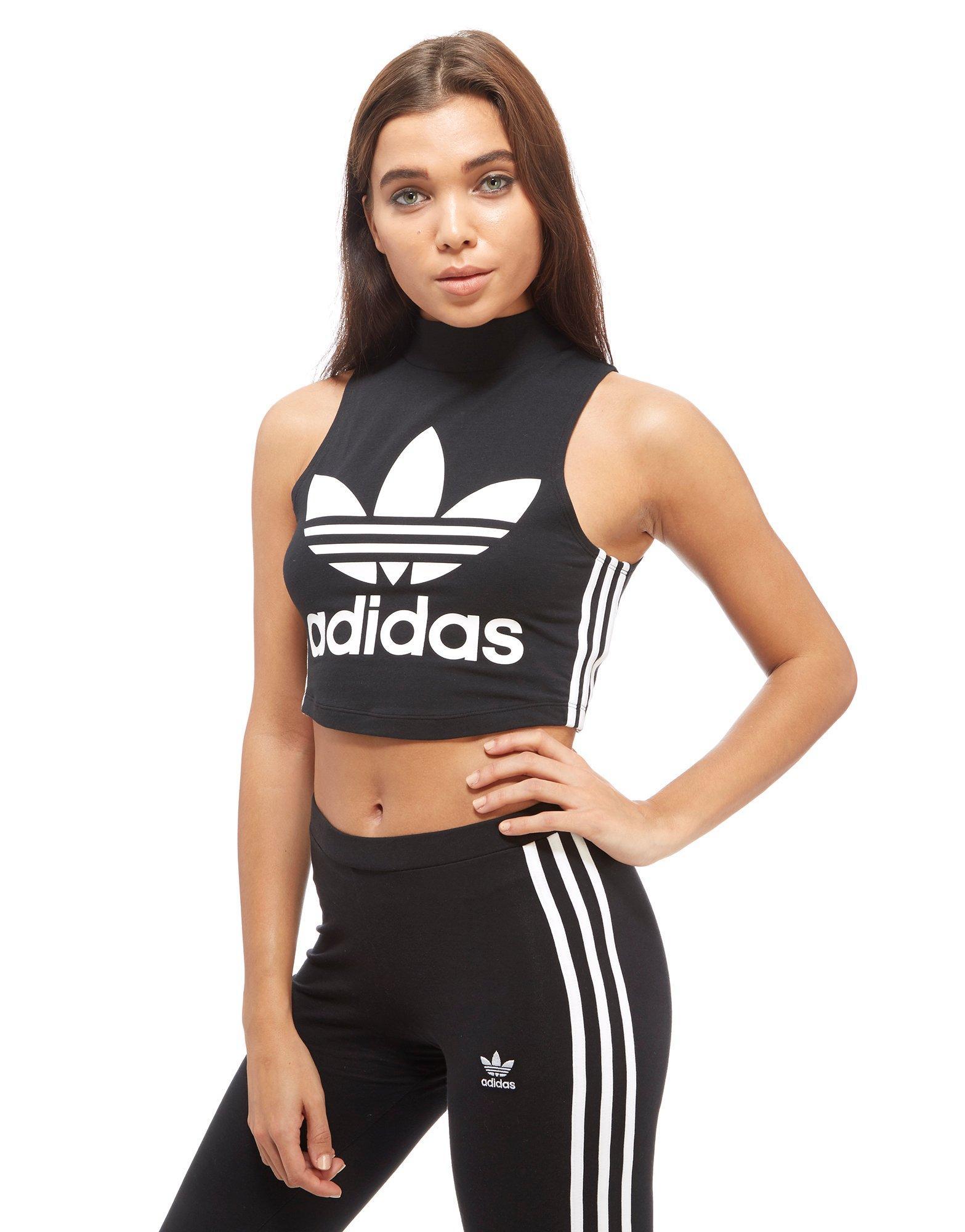 Lyst - Adidas Originals Cropped High Neck Tank Top in Black