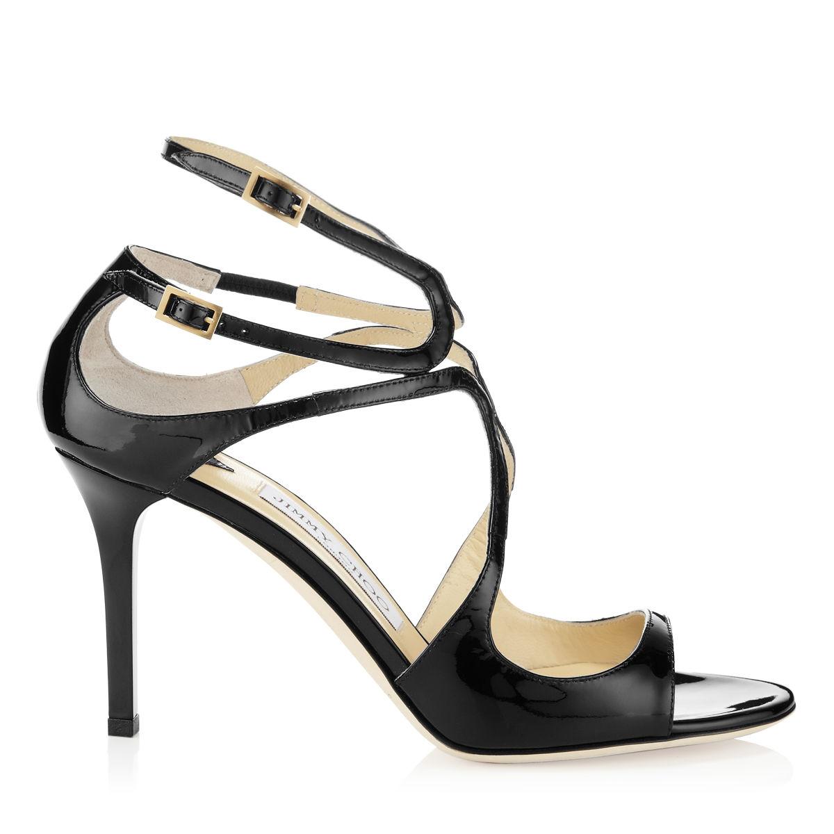 Jimmy choo Ivette Black Patent Leather Strappy Sandals in Black | Lyst