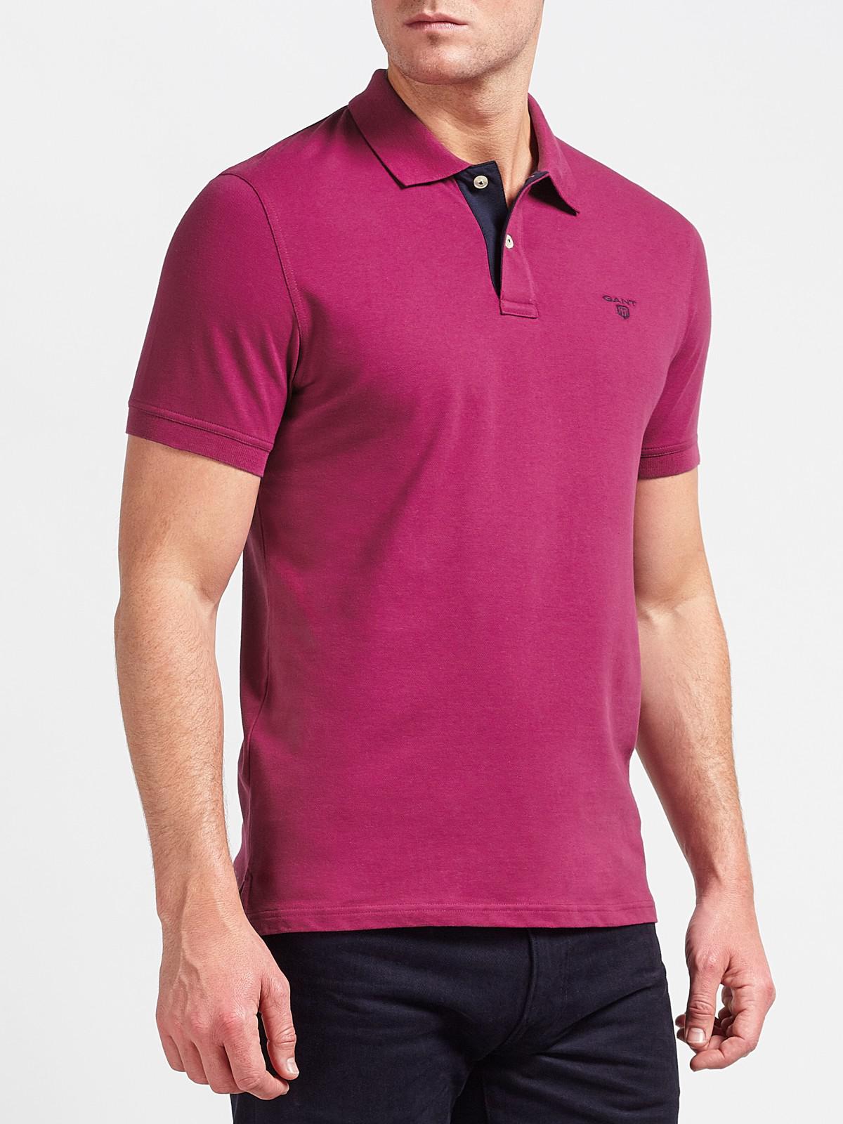 GANT Cotton Contrast Collar  Polo  Shirt  in Raspberry Pink 