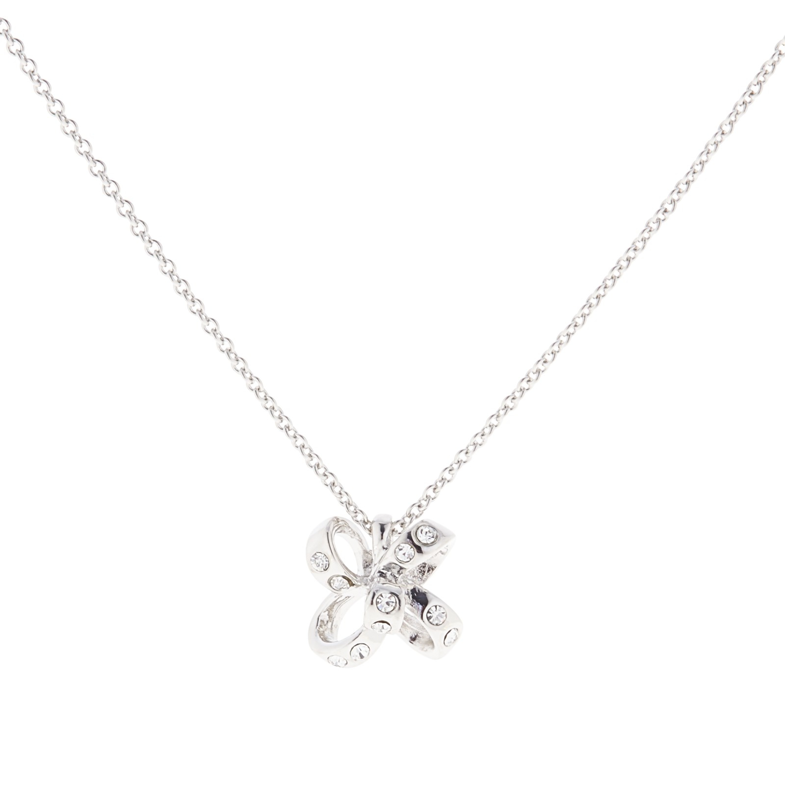 Kate Spade Crystal Mini Bow Pendant Necklace in Metallic